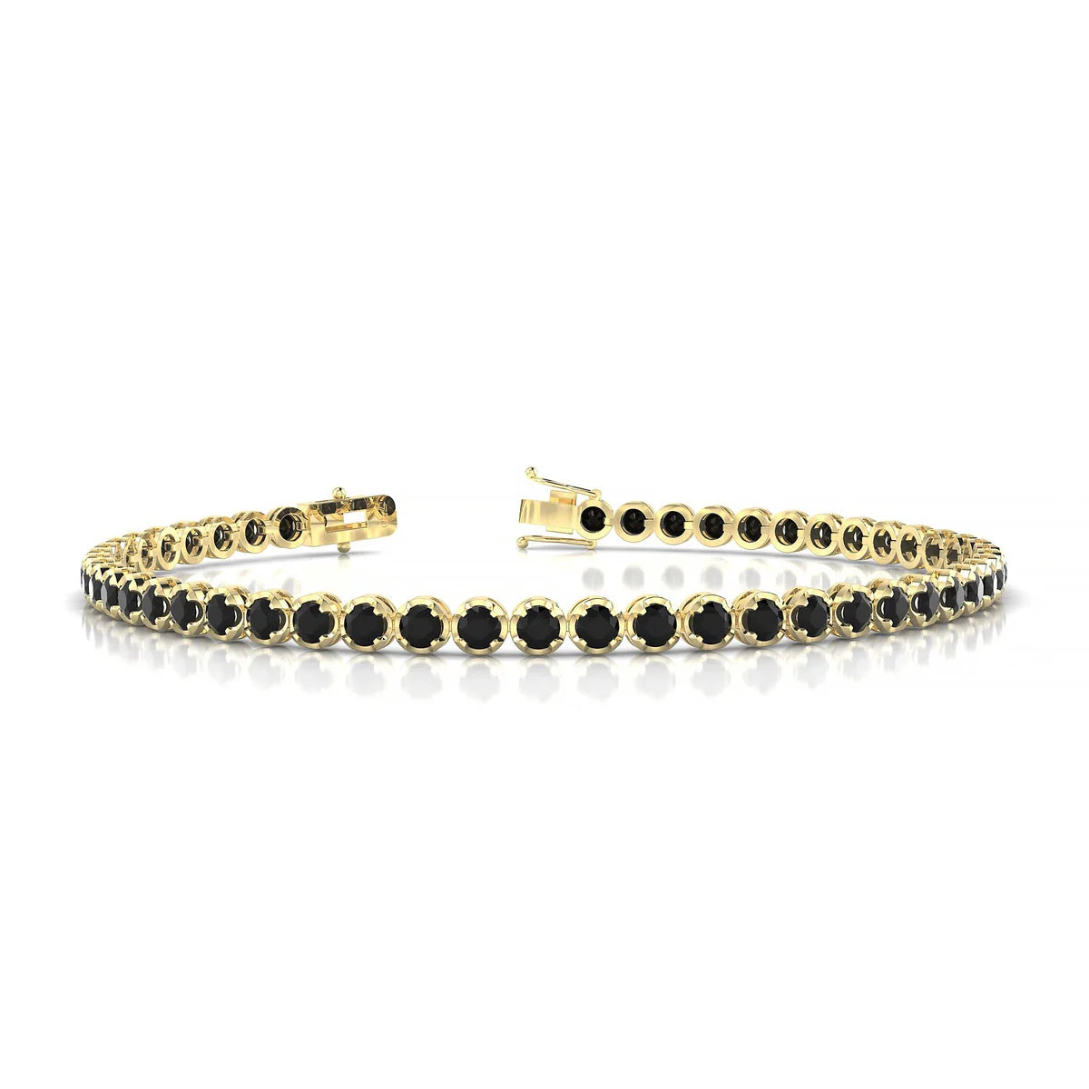 Tiger | 18k Yellow Gold 2.5 mm Round Natural Black Diamond Tennis Bracelet
