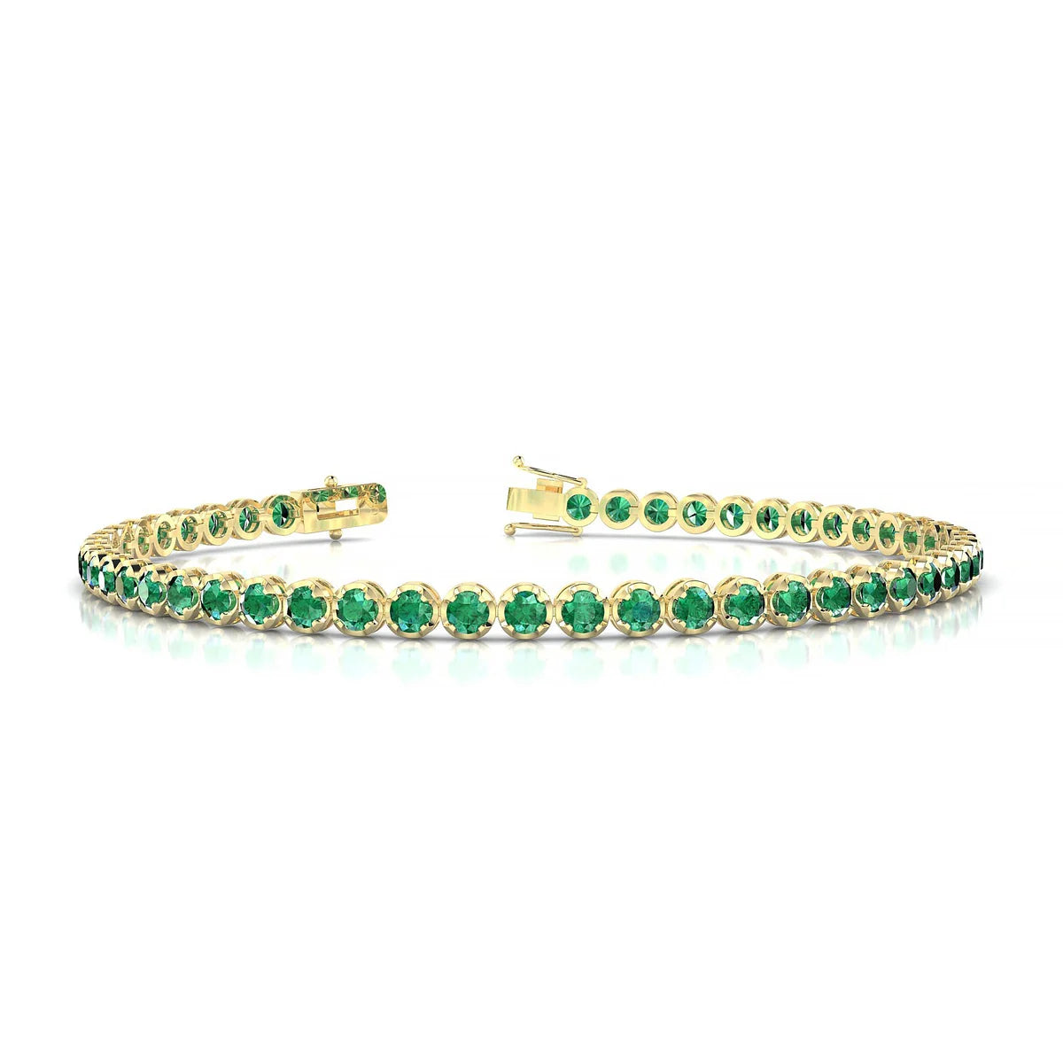 Tiger | 18k Yellow Gold 2.5 mm Round Natural Emerald Tennis Bracelet