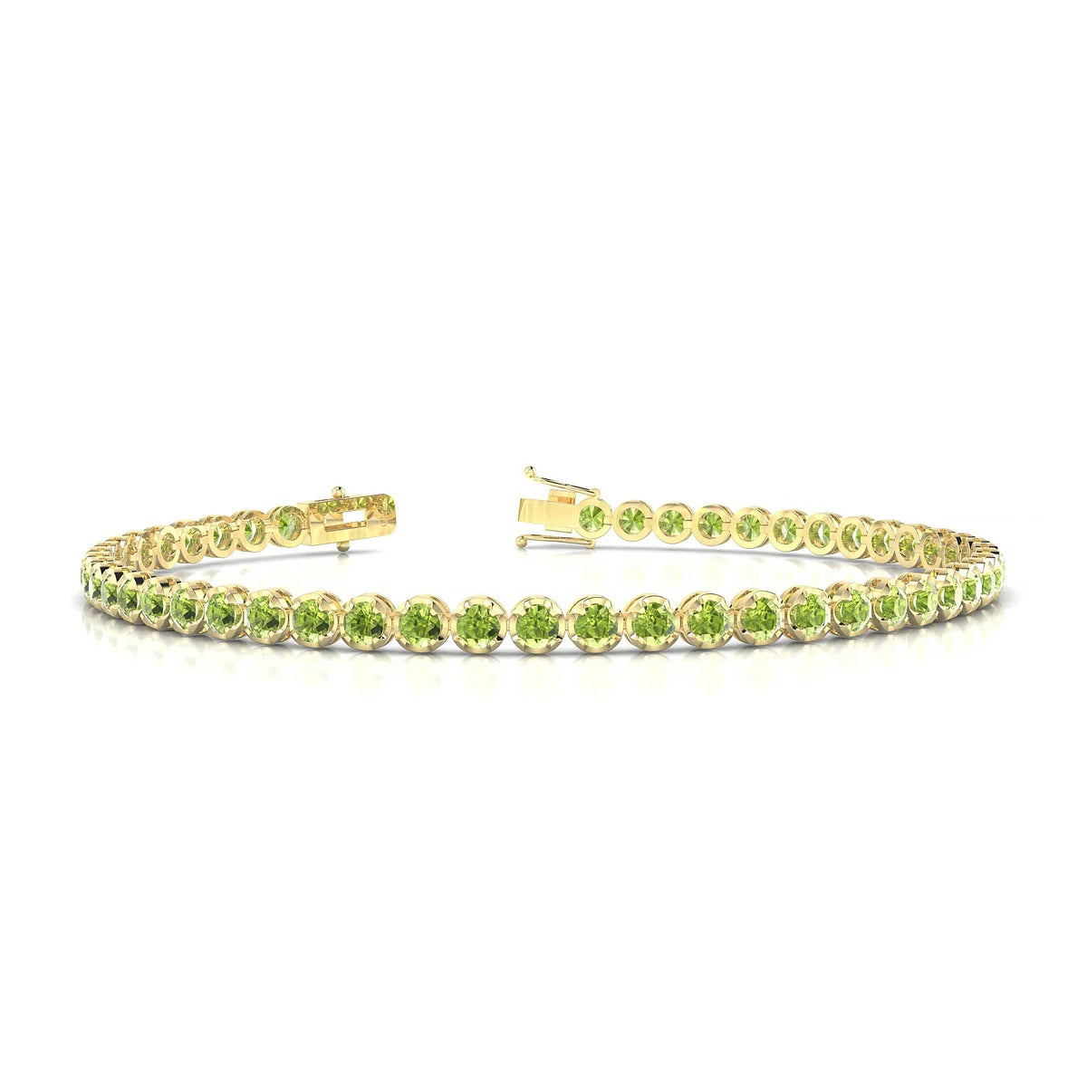 Tiger | 18k Yellow Gold 2.5 mm Round Natural Peridot Tennis Bracelet