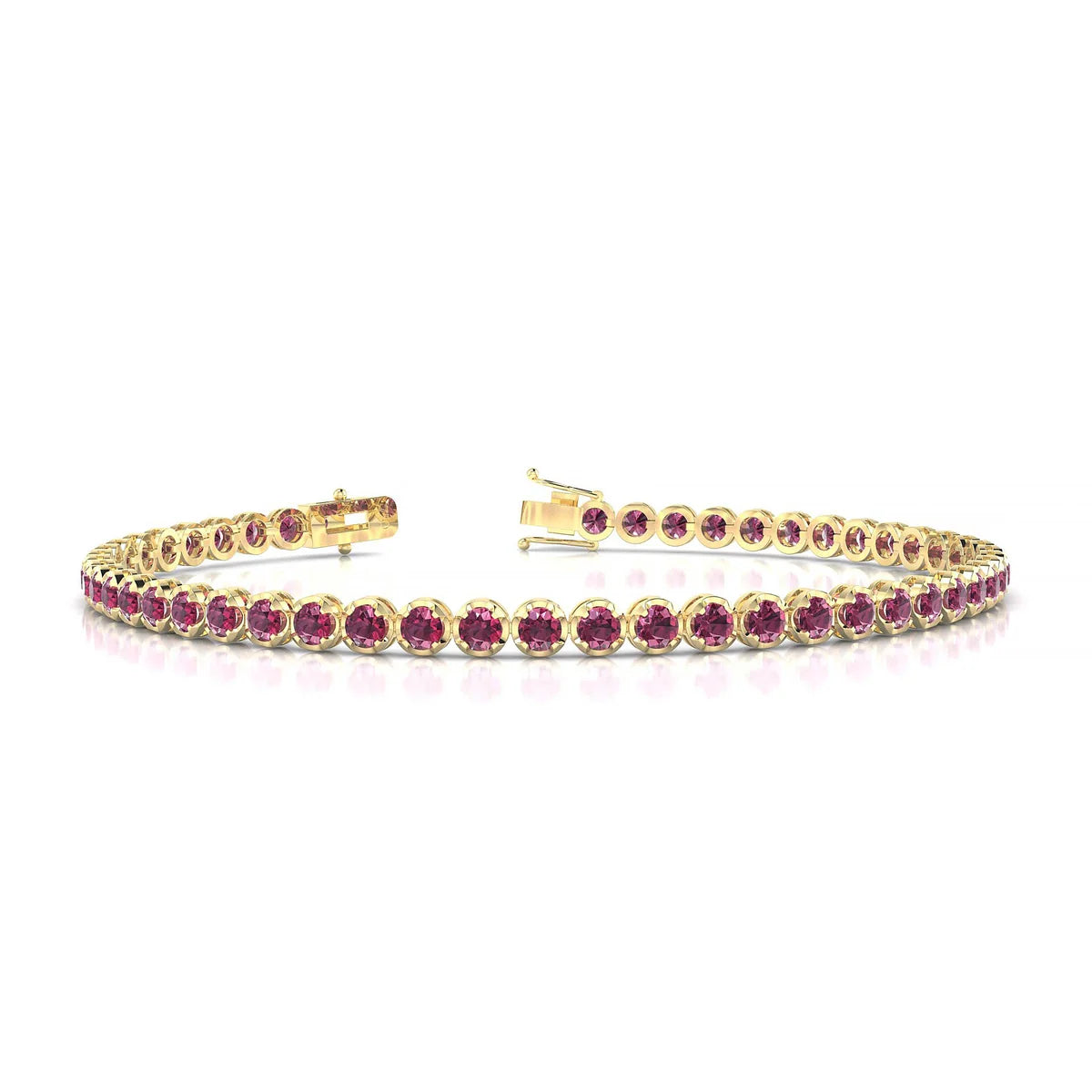 Tiger | 18k Yellow Gold 2.5 mm Round Natural Rhodolite Tennis Bracelet