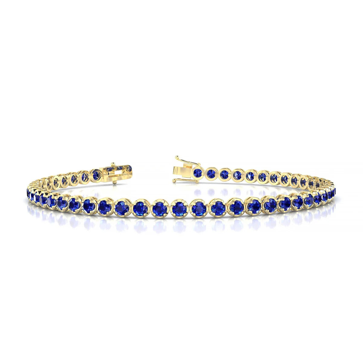 Tiger | 18k Yellow Gold 2.5 mm Round Natural Sapphire Tennis Bracelet