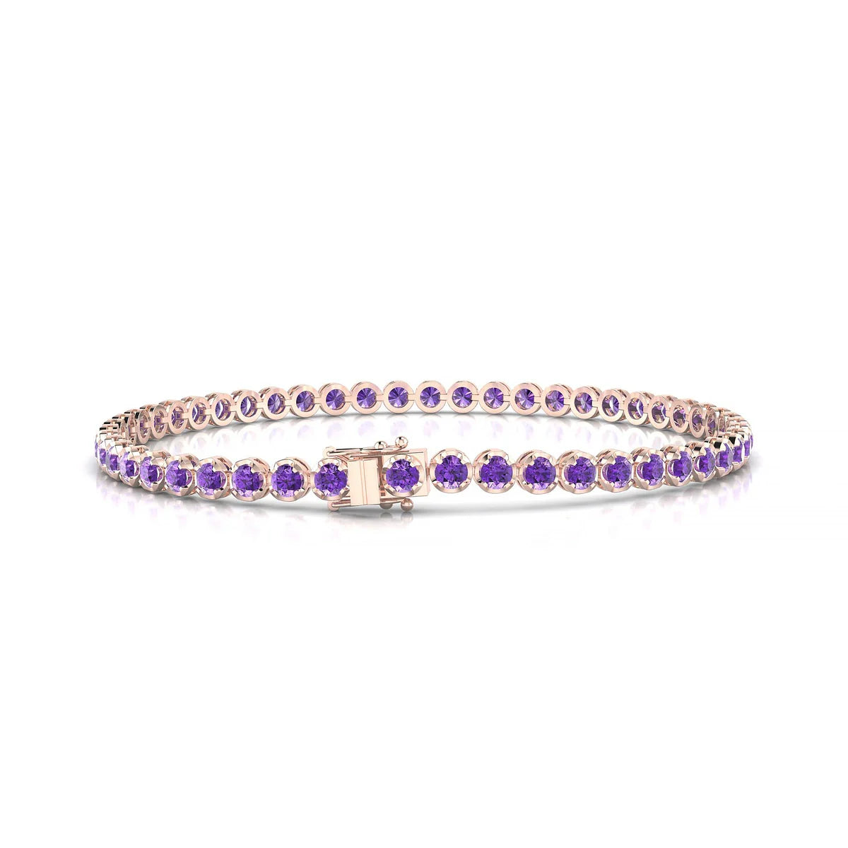Tiger | 18k Rose Gold 2.5 mm Round Natural Amethyst Tennis Bracelet