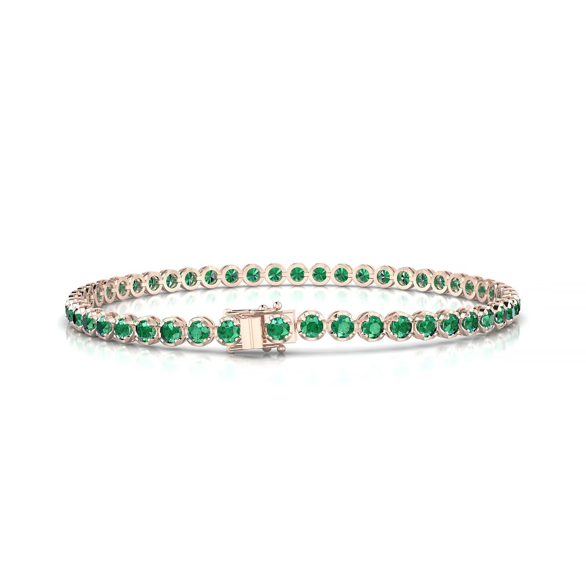 Tiger | 18k Rose Gold 2.5 mm Round Natural Emerald Tennis Bracelet
