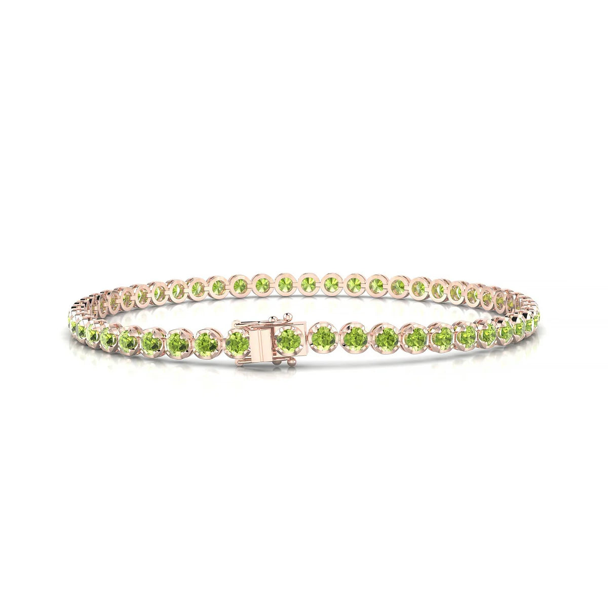Tiger | 18k Rose Gold 2.5 mm Round Natural Peridot Tennis Bracelet