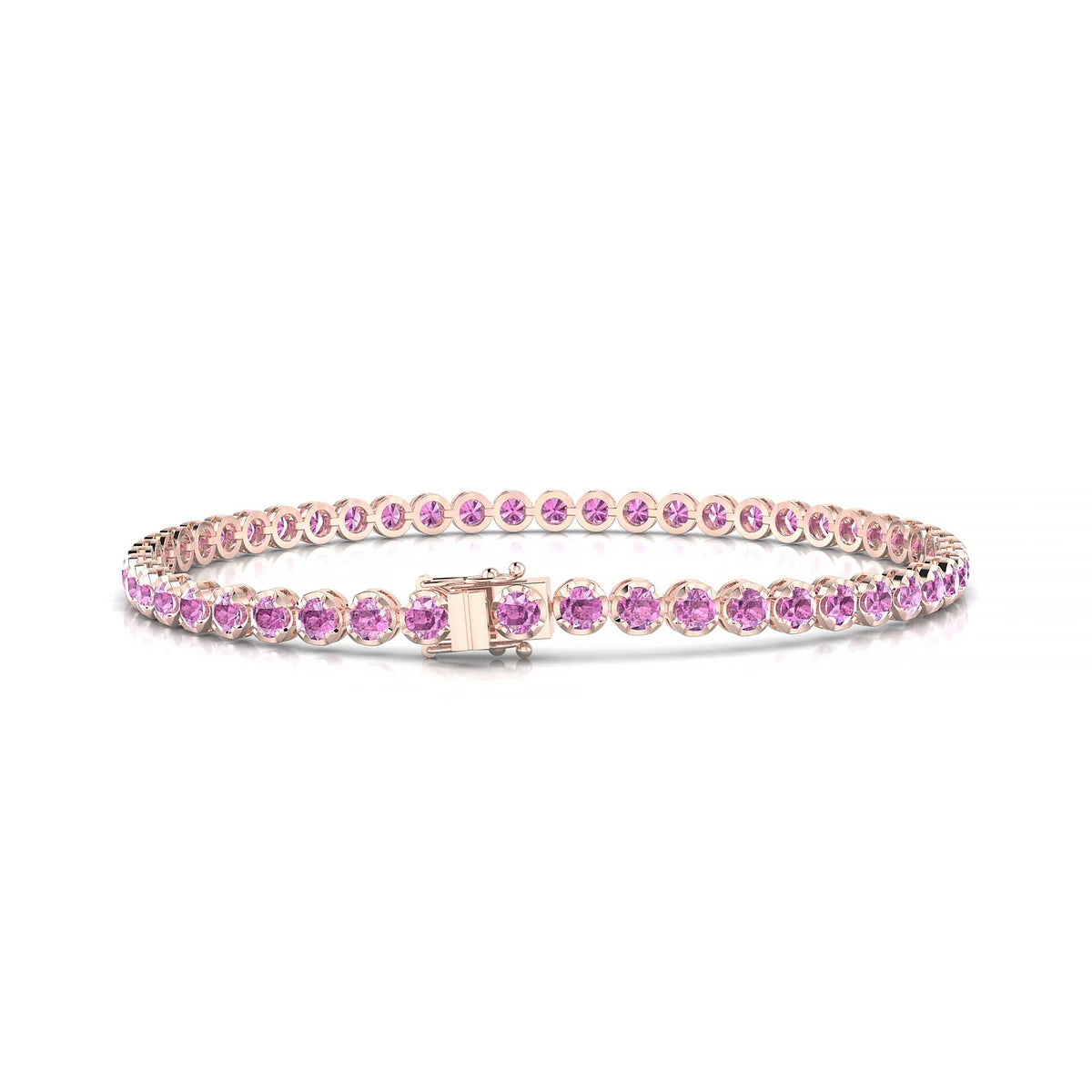 Tiger | 18k Rose Gold 2.5 mm Round Natural Pink Sapphire Tennis Bracelet
