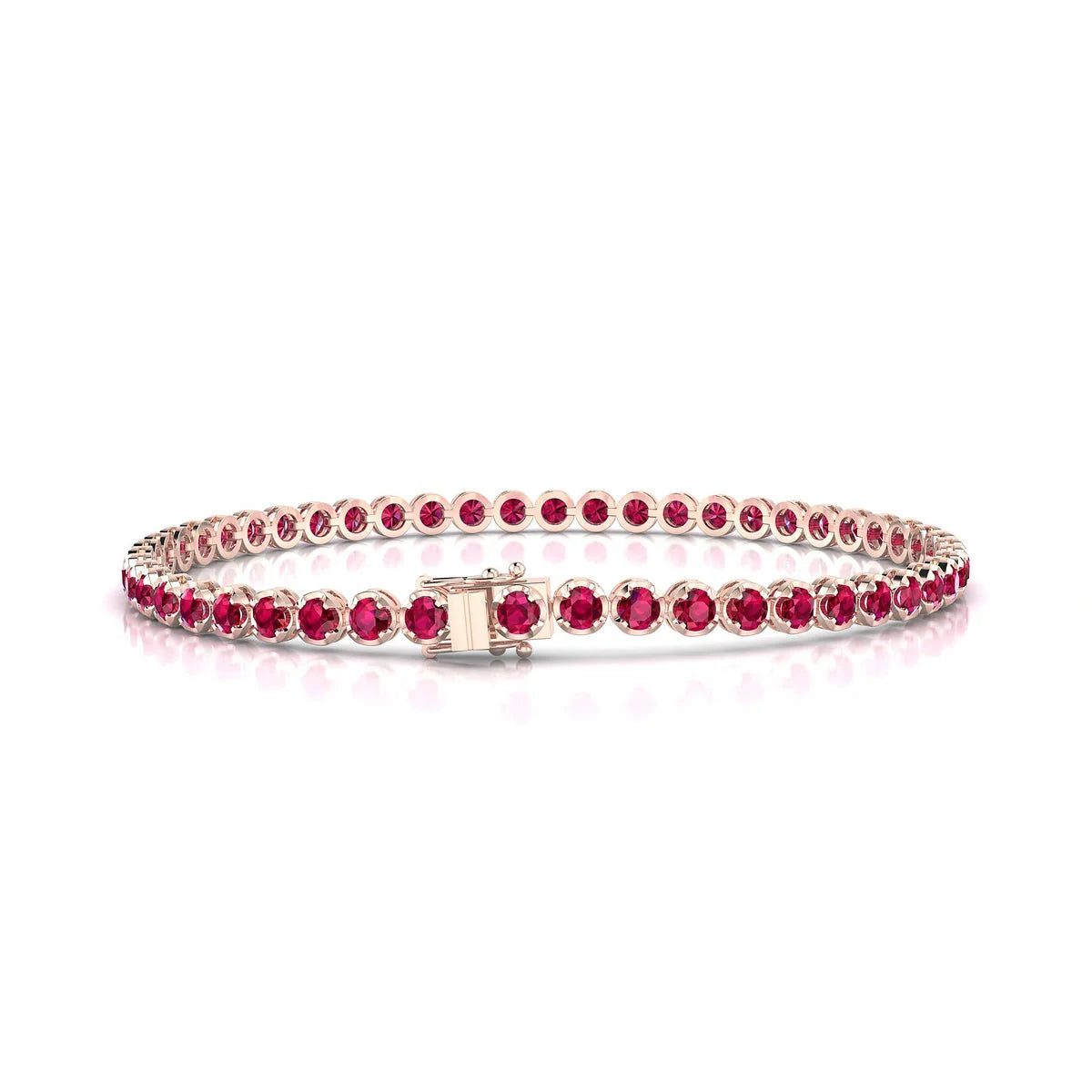 Tiger | 18k Rose Gold 2.5 mm Round Natural Ruby Tennis Bracelet