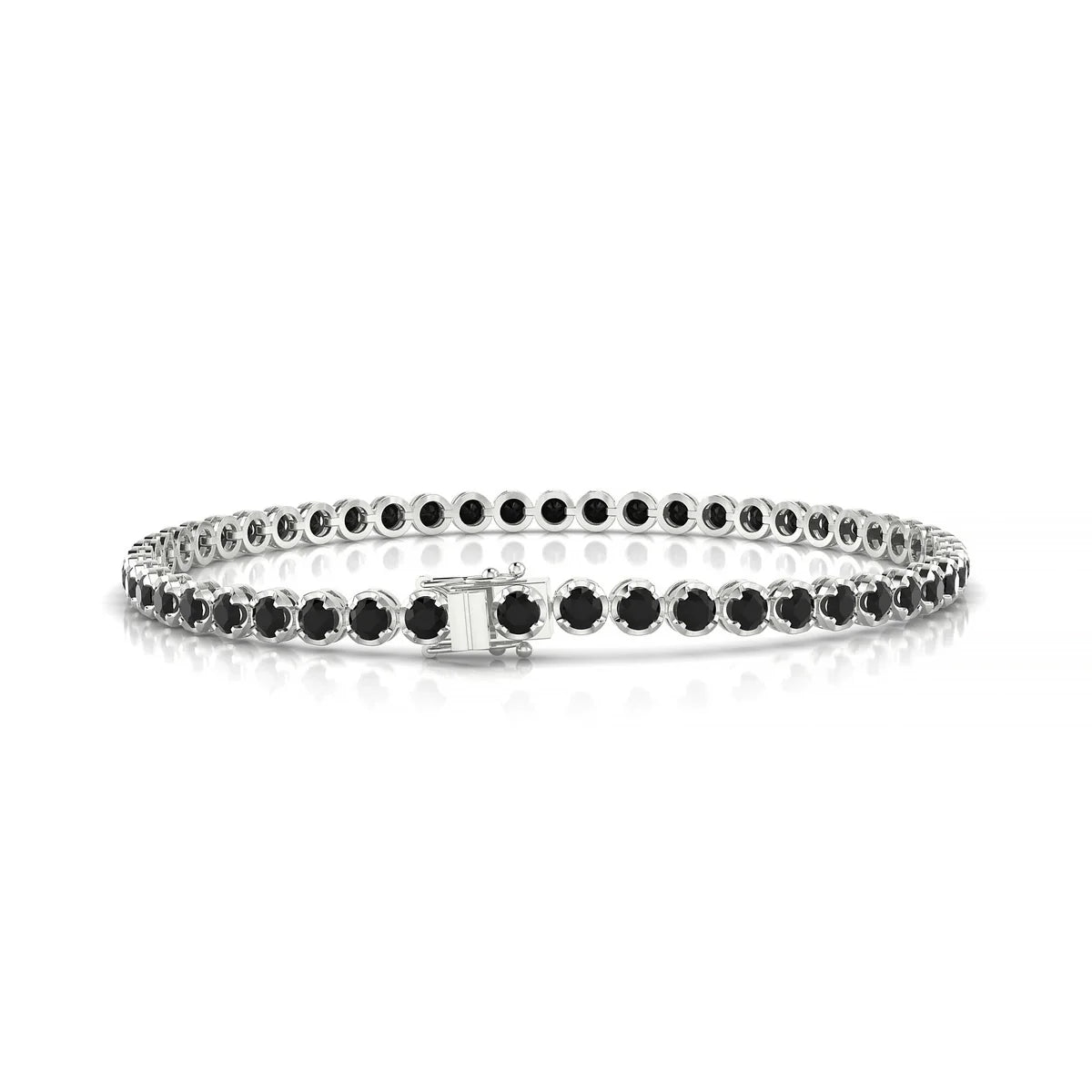 Tiger | 18k White Gold 2.5 mm Round Natural Black Diamond Tennis Bracelet
