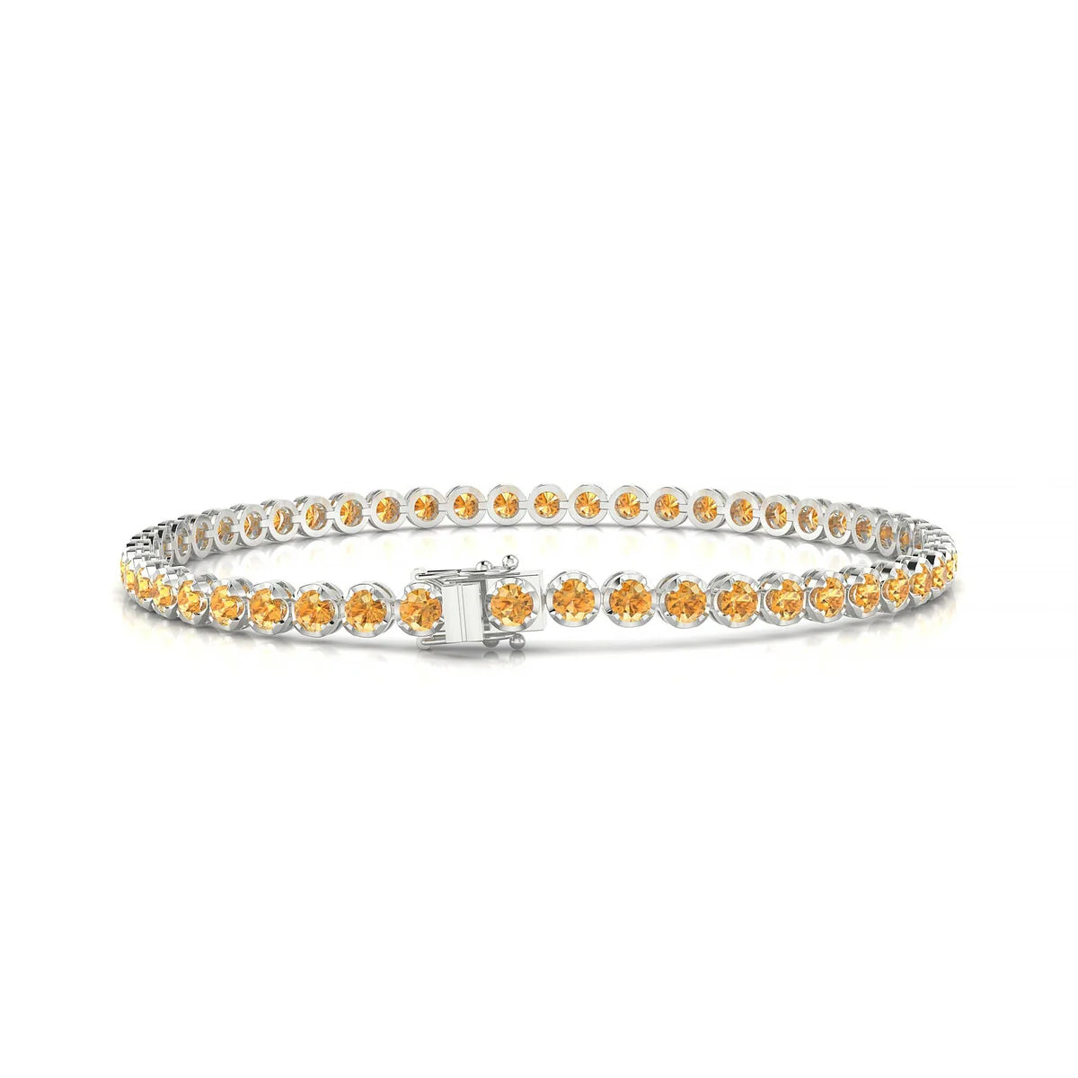 Tiger | 18k White Gold 2.5 mm Round Natural Citrine Tennis Bracelet