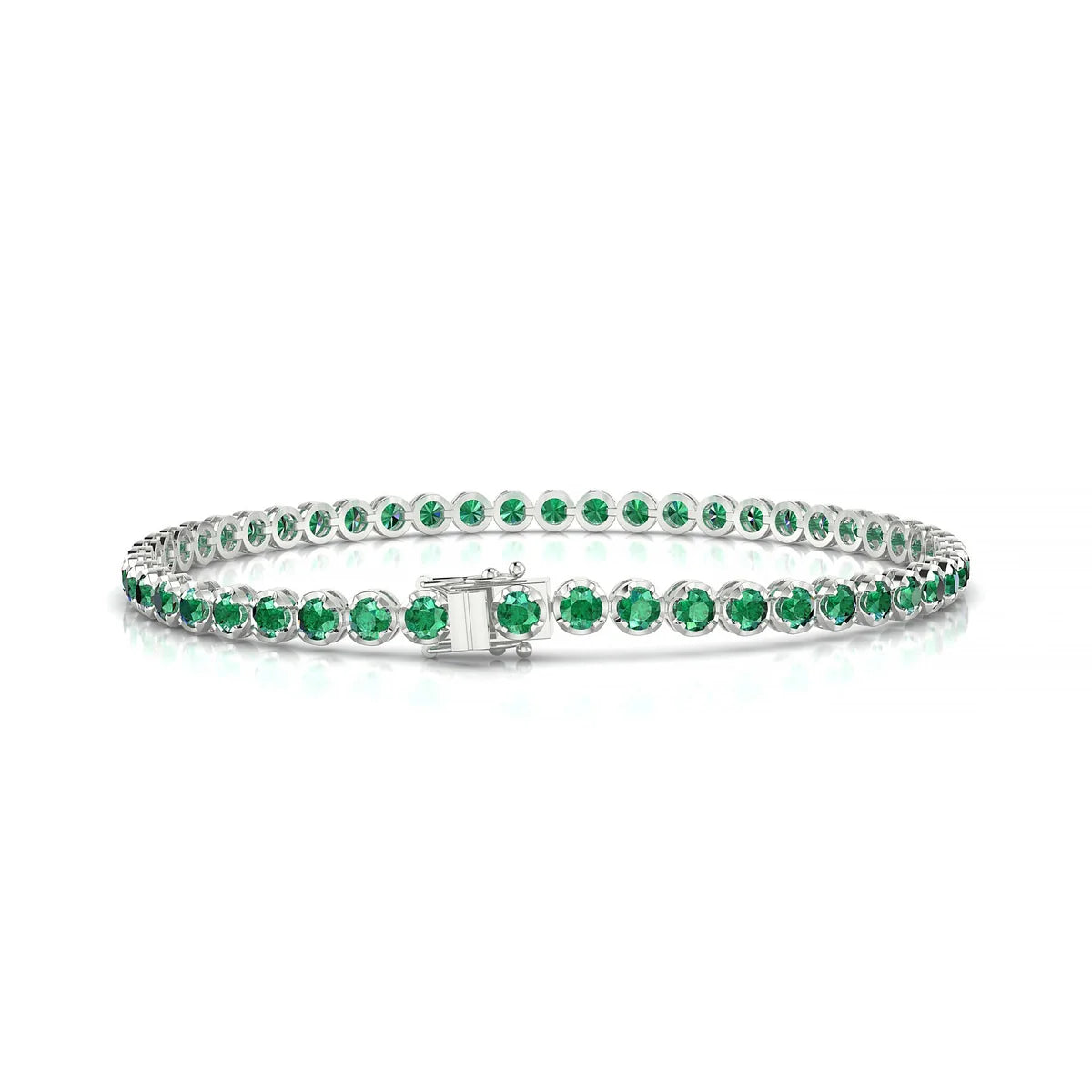 Tiger | 18k White Gold 2.5 mm Round Natural Emerald Tennis Bracelet