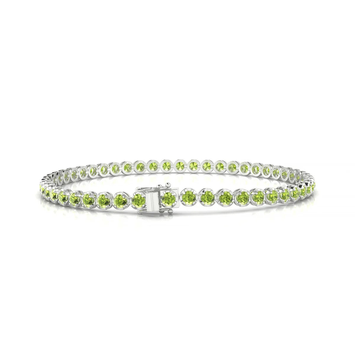 Tiger | 18k White Gold 2.5 mm Round Natural Peridot Tennis Bracelet