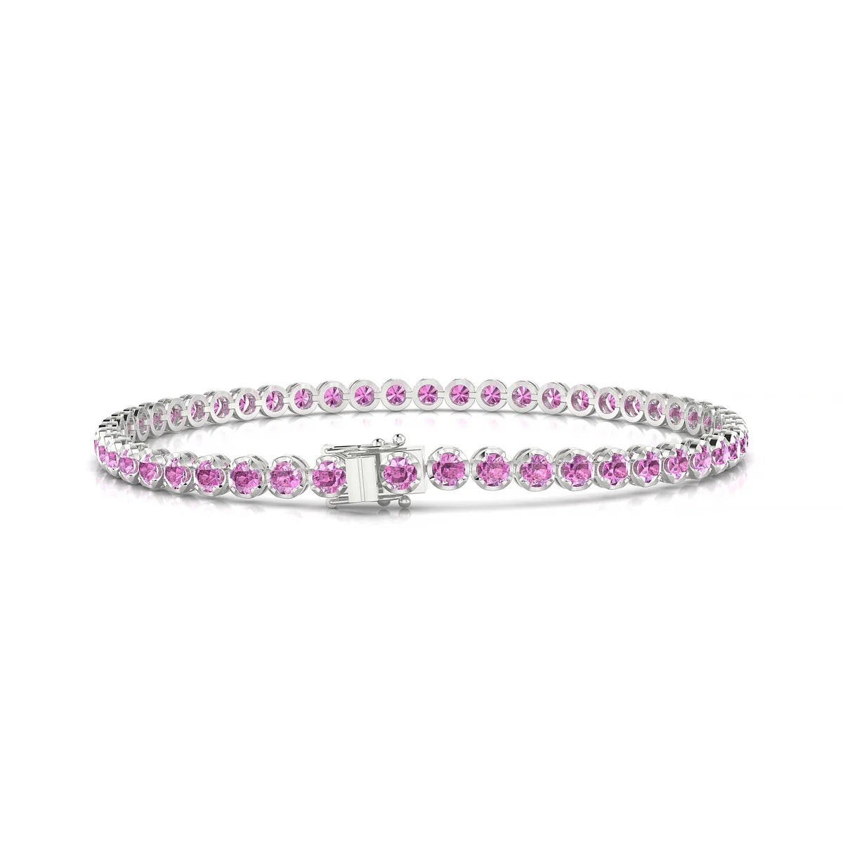 Tiger | 18k White Gold 2.5 mm Round Natural Pink Sapphire Tennis Bracelet
