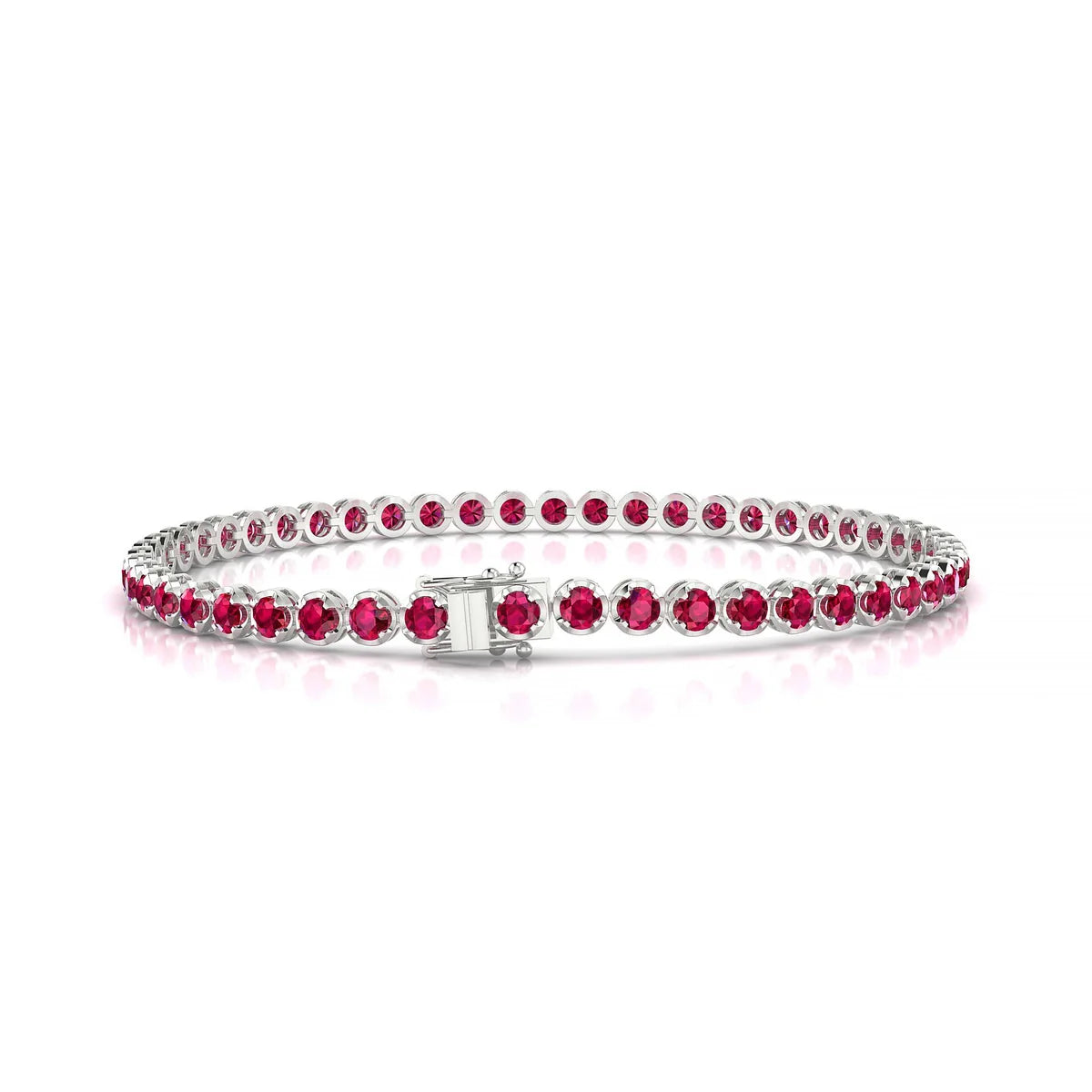 Tiger | 18k White Gold 2.5 mm Round Natural Ruby Tennis Bracelet