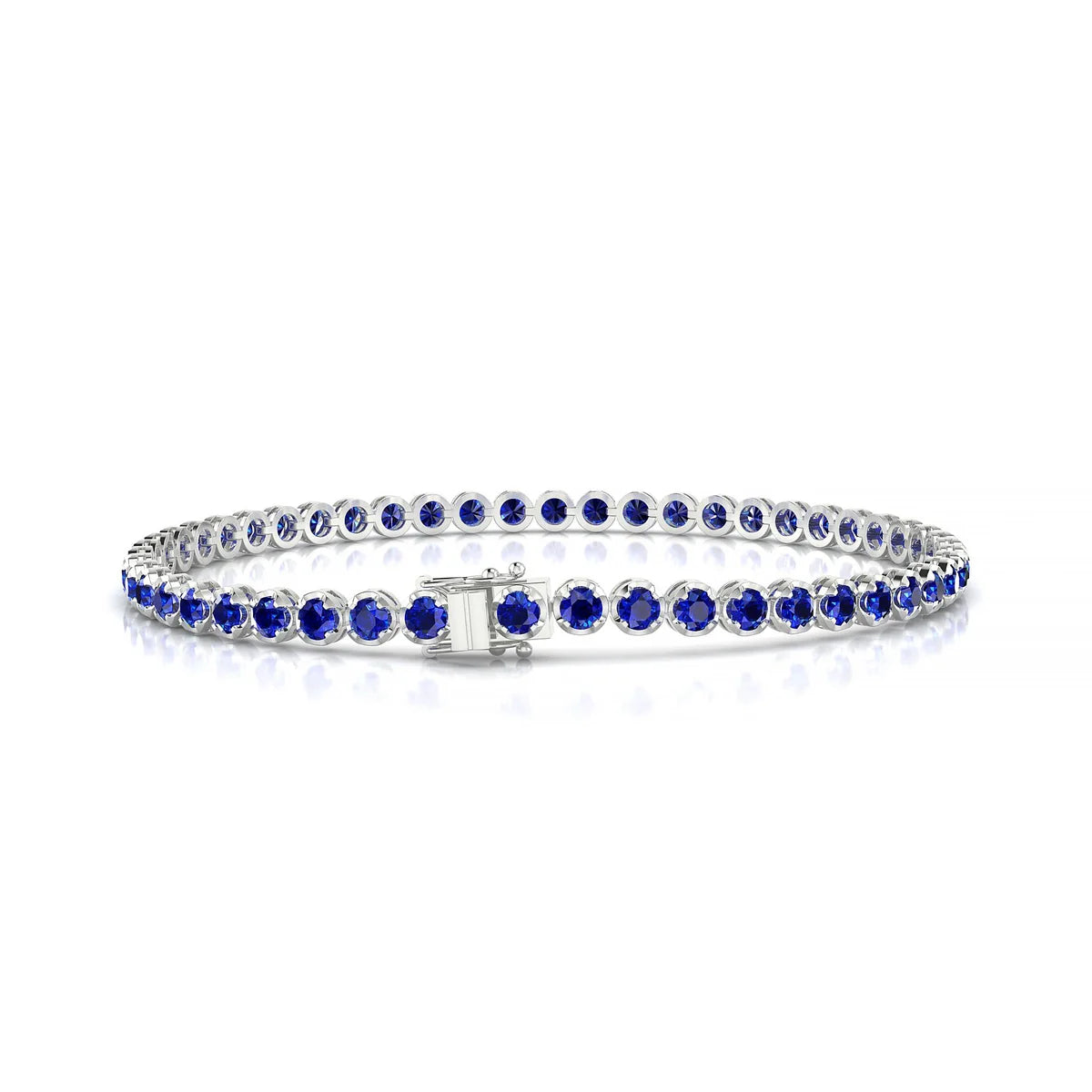 Tiger | 18k White Gold 2.5 mm Round Natural Sapphire Tennis Bracelet