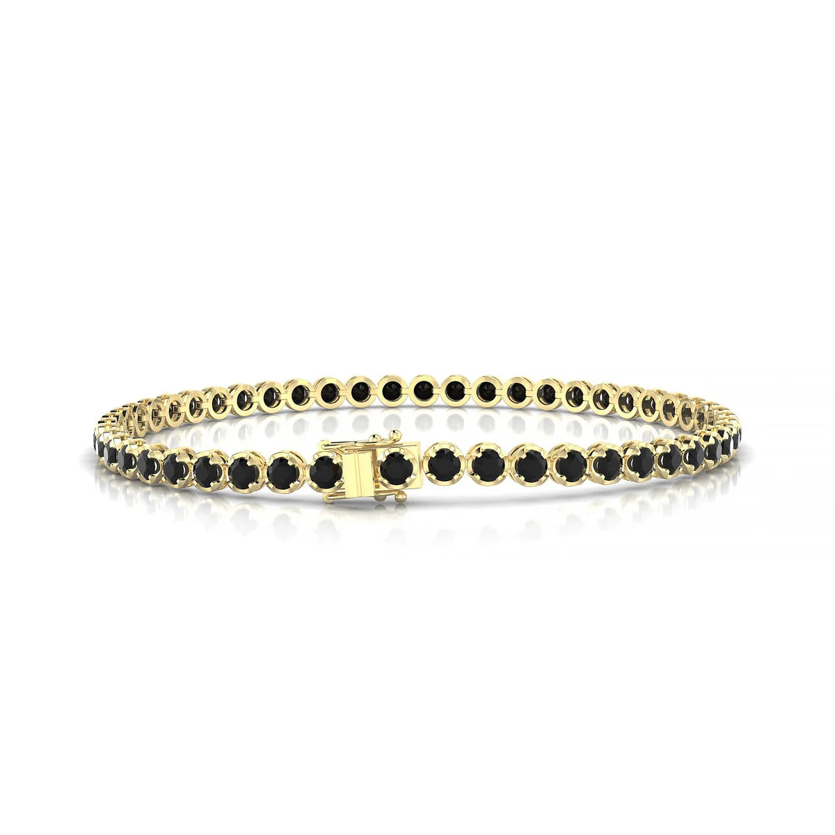 Tiger | 18k Yellow Gold 2.5 mm Round Natural Black Diamond Tennis Bracelet