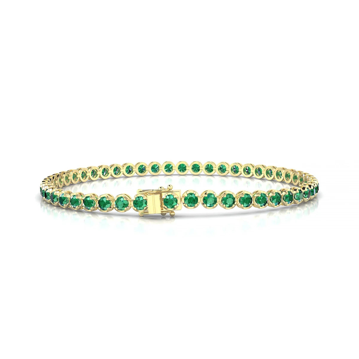 Tiger | 18k Yellow Gold 2.5 mm Round Natural Emerald Tennis Bracelet