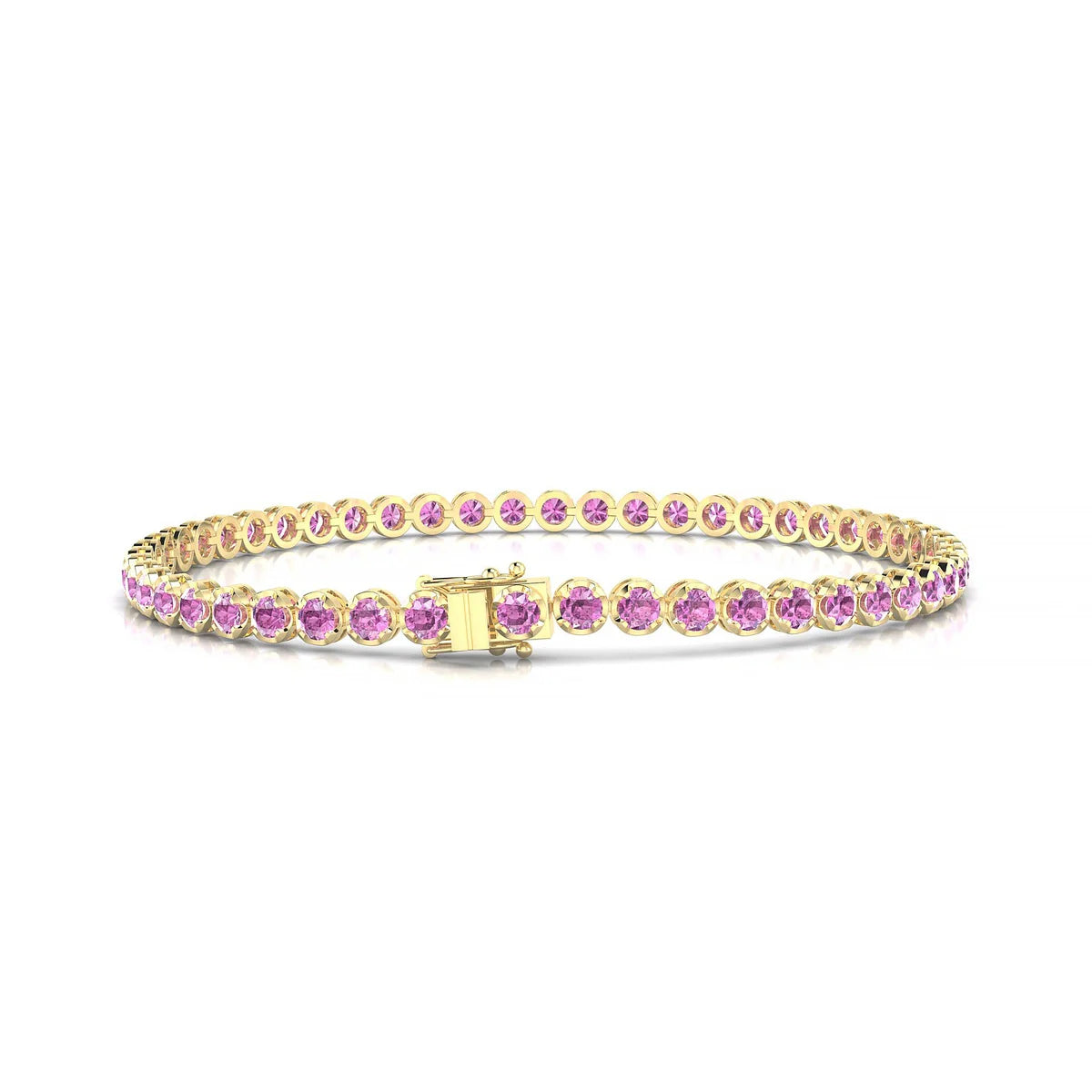 Tiger | 18k Yellow Gold 2.5 mm Round Natural Pink Sapphire Tennis Bracelet