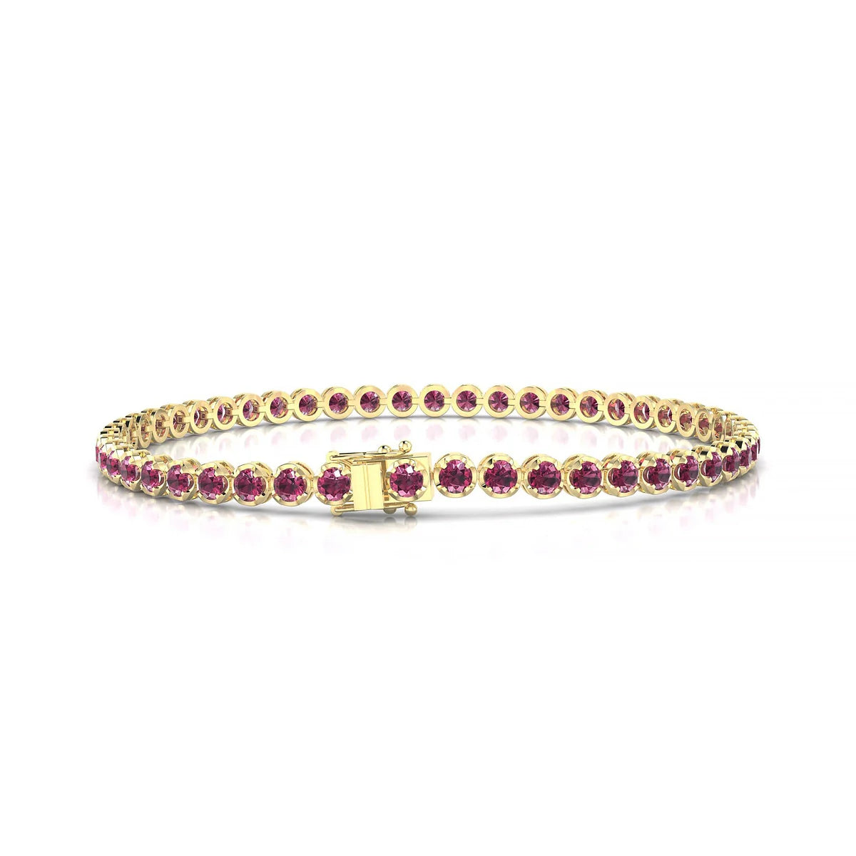 Tiger | 18k Yellow Gold 2.5 mm Round Natural Rhodolite Tennis Bracelet