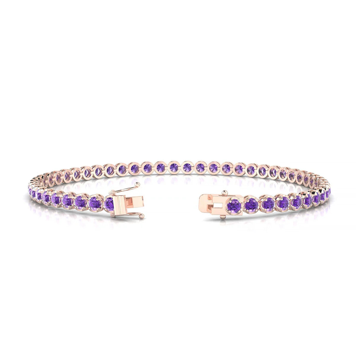 Tiger | 18k Rose Gold 2.5 mm Round Natural Amethyst Tennis Bracelet