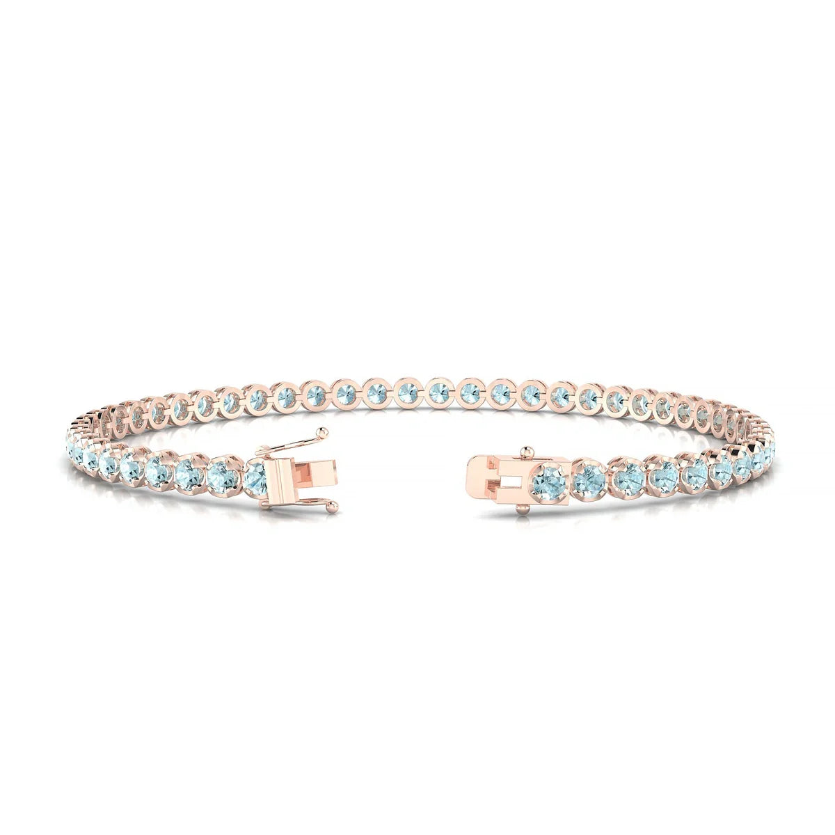 Tiger | 18k Rose Gold 2.5 mm Round Natural Aquamarine Tennis Bracelet