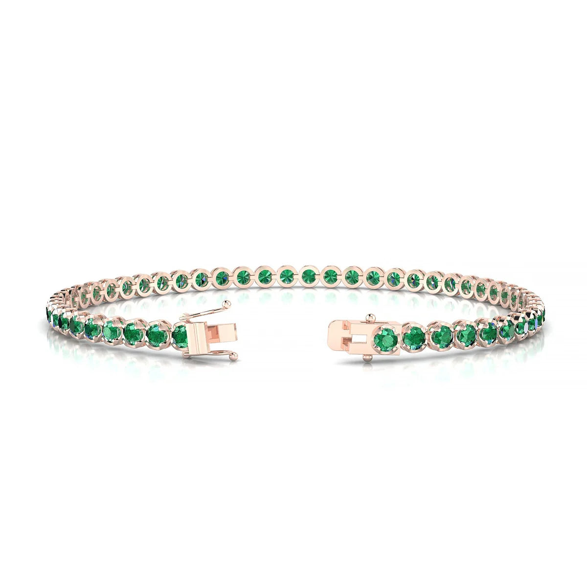Tiger | 18k Rose Gold 2.5 mm Round Natural Emerald Tennis Bracelet