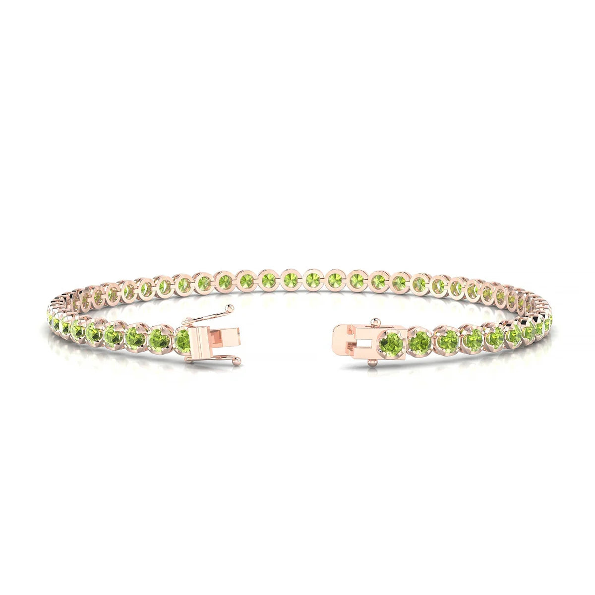 Tiger | 18k Rose Gold 2.5 mm Round Natural Peridot Tennis Bracelet