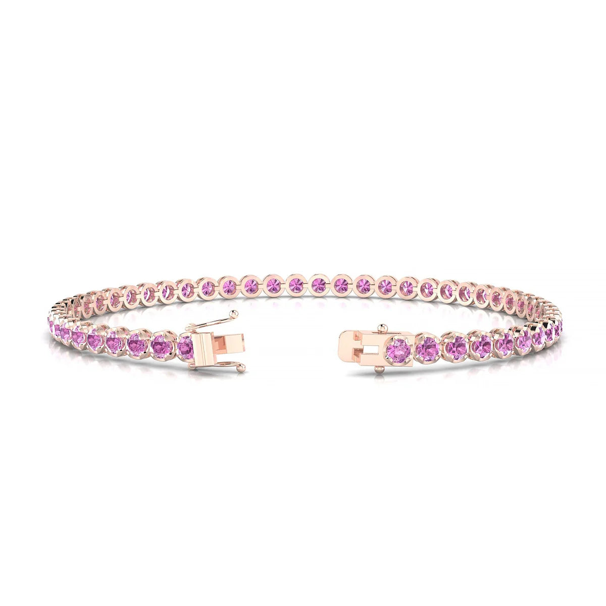 Tiger | 18k Rose Gold 2.5 mm Round Natural Pink Sapphire Tennis Bracelet