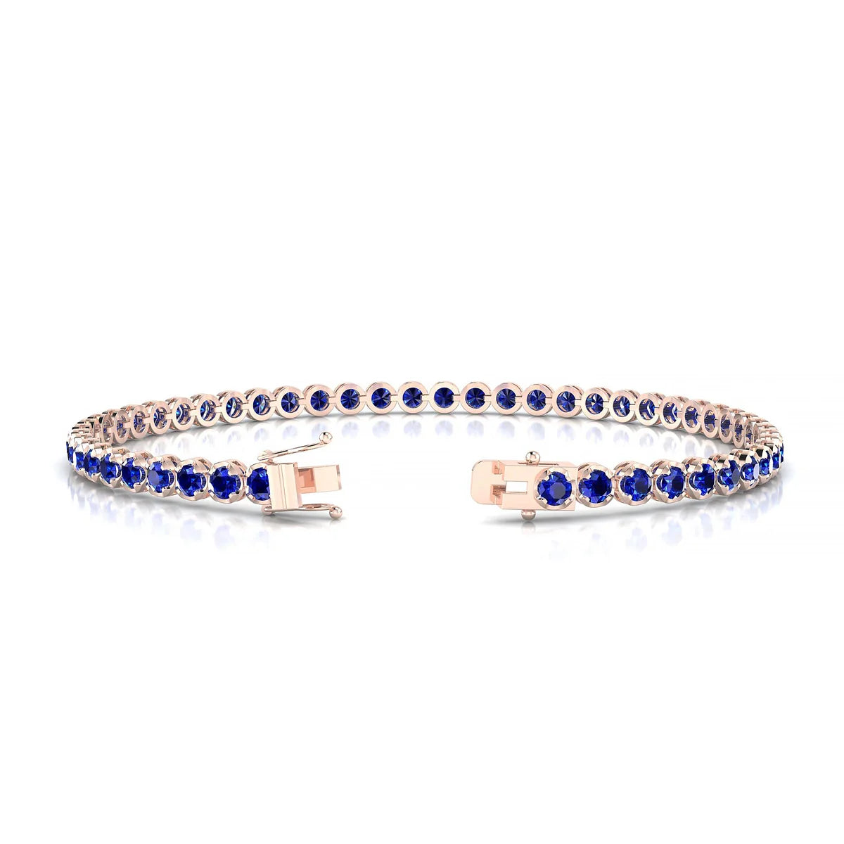 Tiger | 18k Rose Gold 2.5 mm Round Natural Sapphire Tennis Bracelet