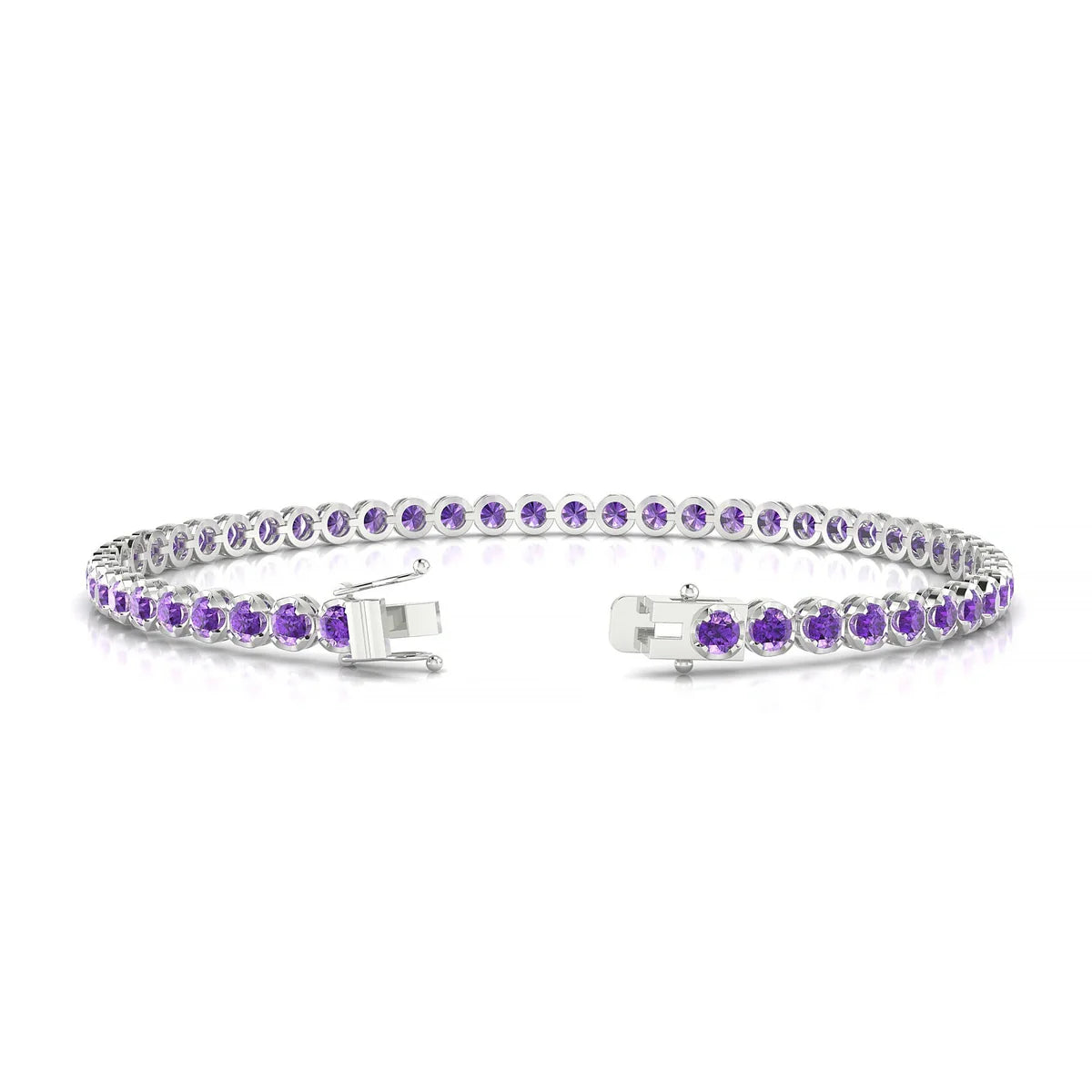 Tiger | 18k White Gold 2.5 mm Round Natural Amethyst Tennis Bracelet