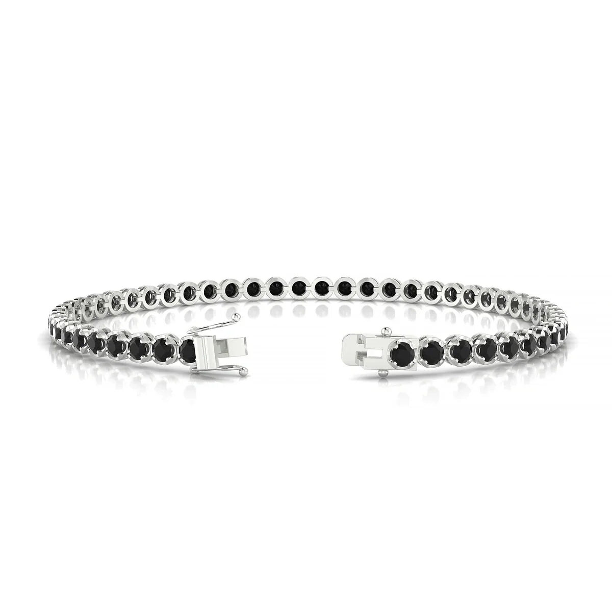 Tiger | 18k White Gold 2.5 mm Round Natural Black Diamond Tennis Bracelet