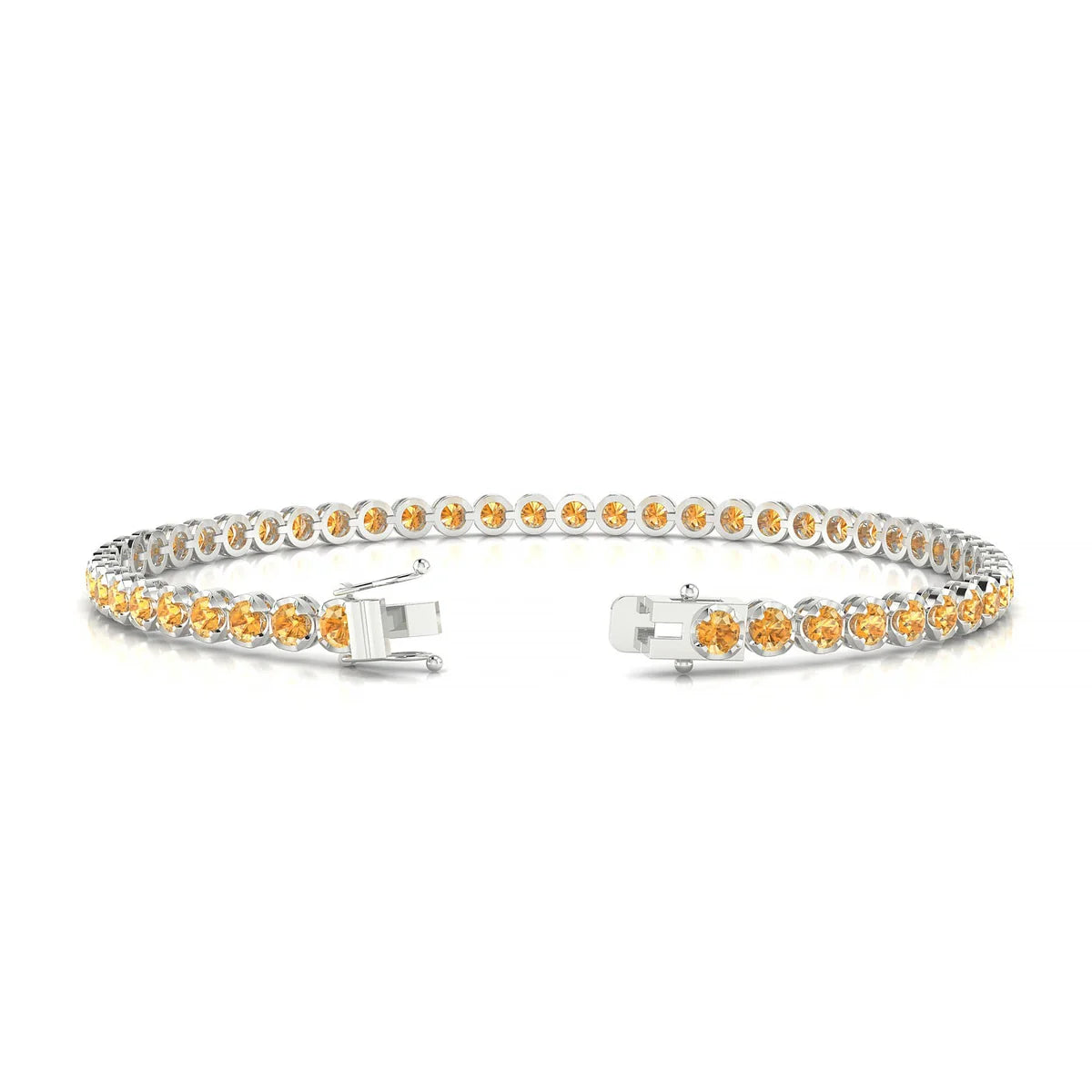 Tiger | 18k White Gold 2.5 mm Round Natural Citrine Tennis Bracelet