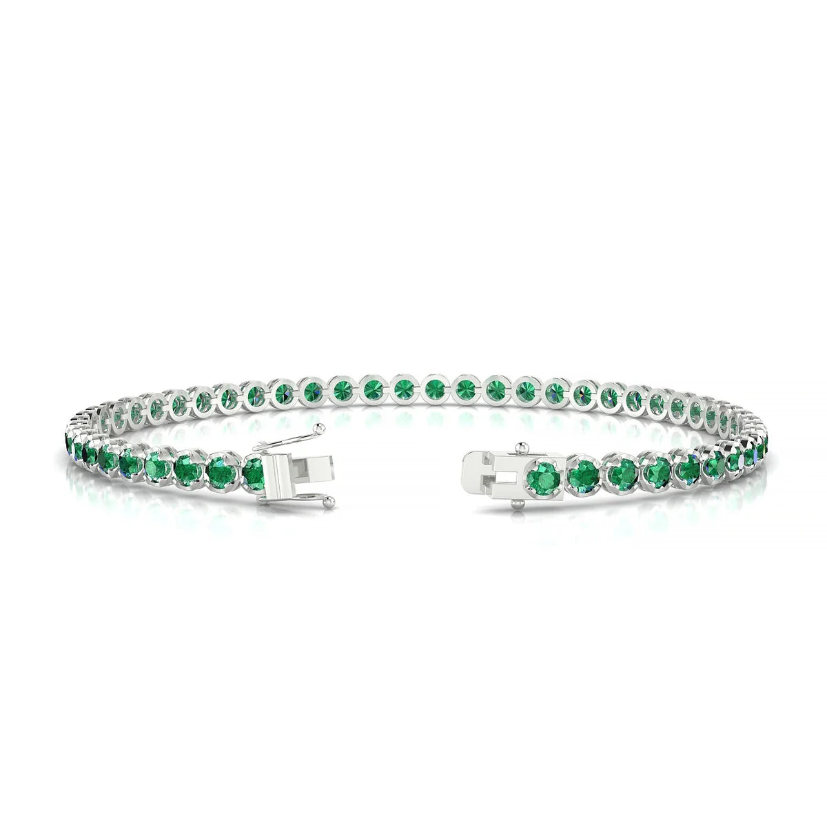 Tiger | 18k White Gold 2.5 mm Round Natural Emerald Tennis Bracelet