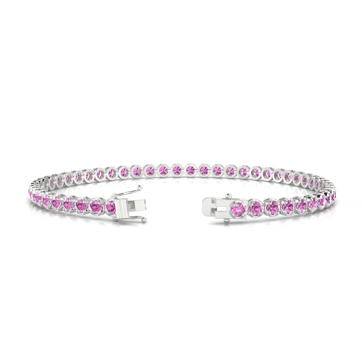 Tiger | 18k White Gold 2.5 mm Round Natural Pink Sapphire Tennis Bracelet