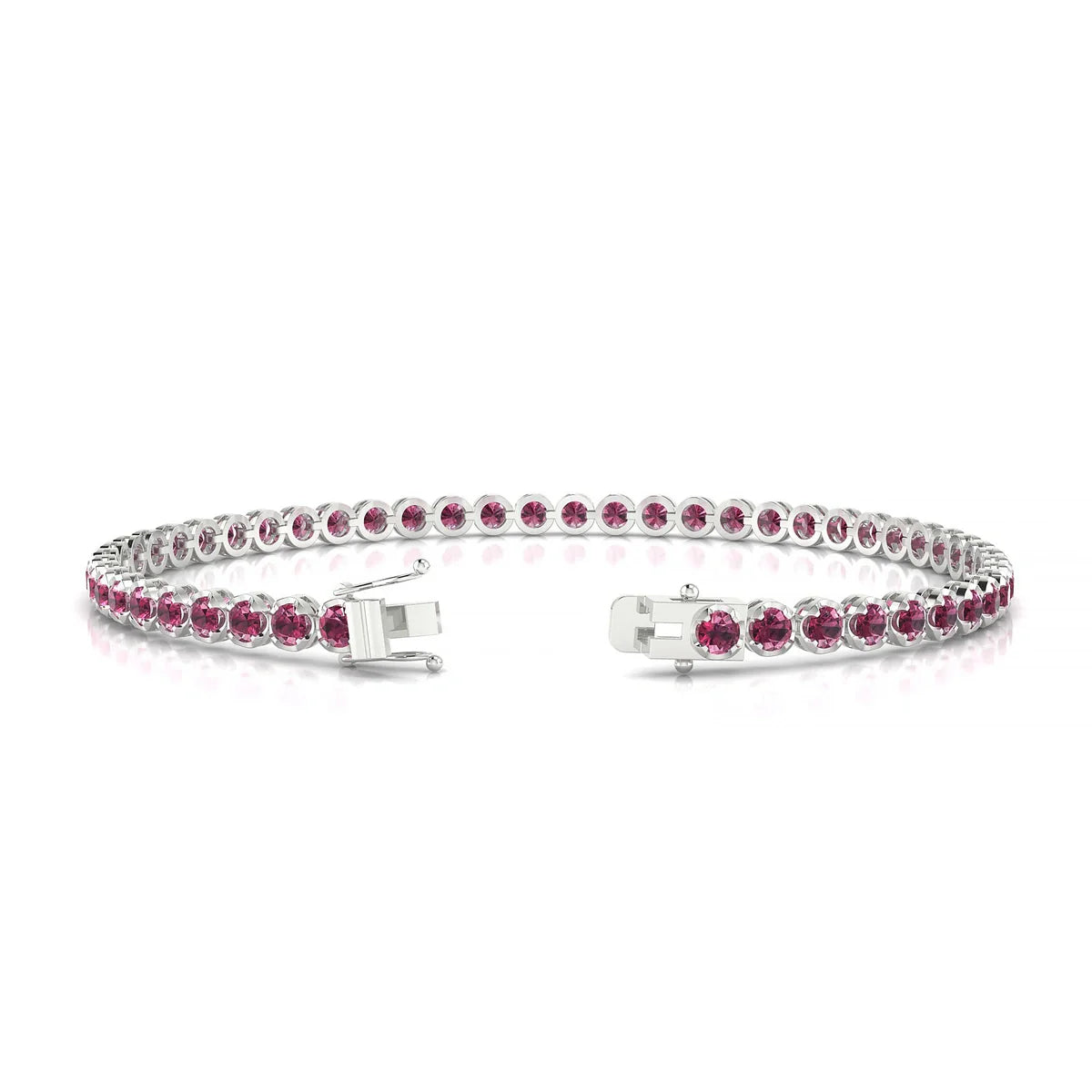 Tiger | 18k White Gold 2.5 mm Round Natural Rhodolite Tennis Bracelet