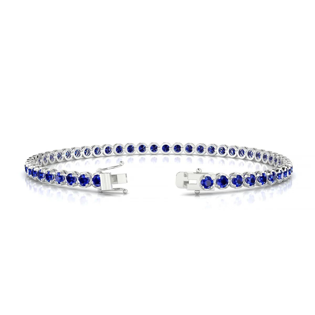 Tiger | 18k White Gold 2.5 mm Round Natural Sapphire Tennis Bracelet