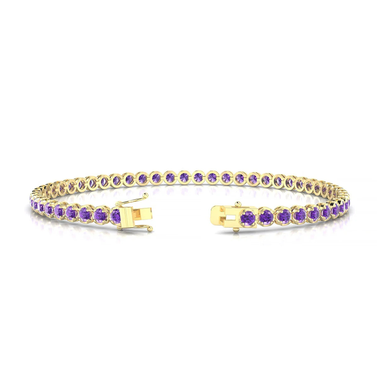 Tiger | 18k Yellow Gold 2.5 mm Round Natural Amethyst Tennis Bracelet