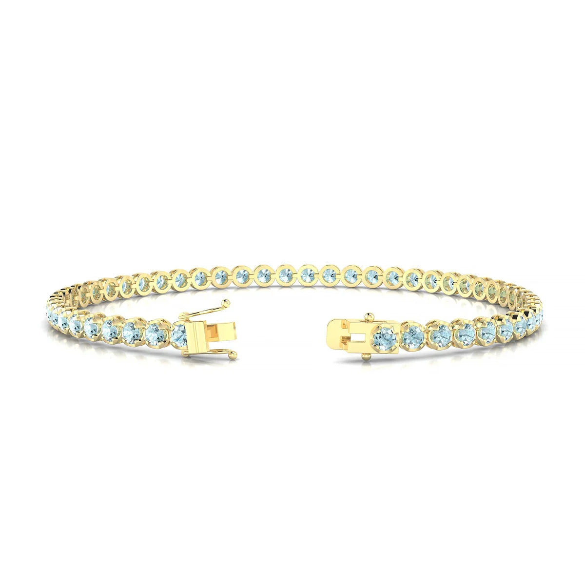 Tiger | 18k Yellow Gold 2.5 mm Round Natural Aquamarine Tennis Bracelet