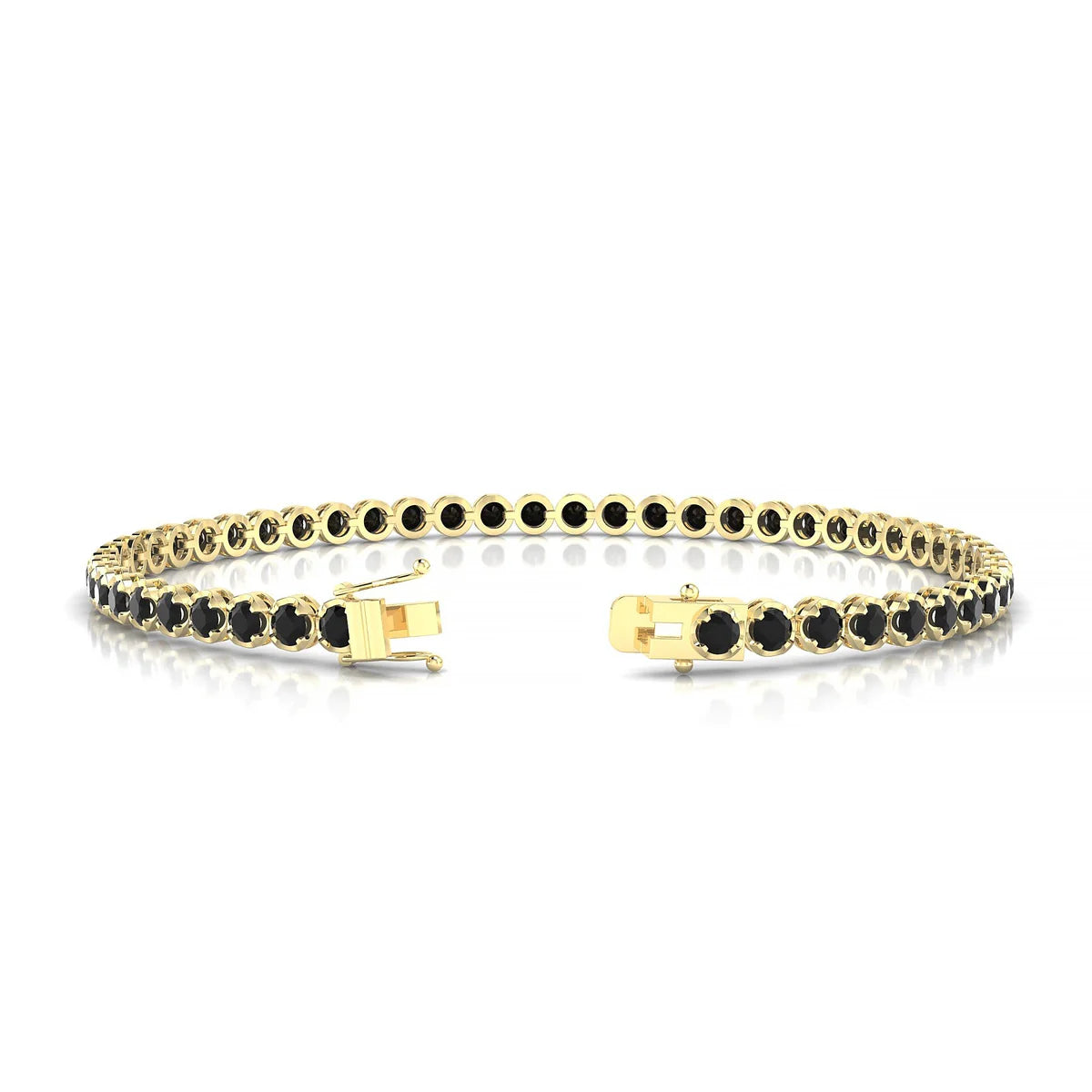 Tiger | 18k Yellow Gold 2.5 mm Round Natural Black Diamond Tennis Bracelet