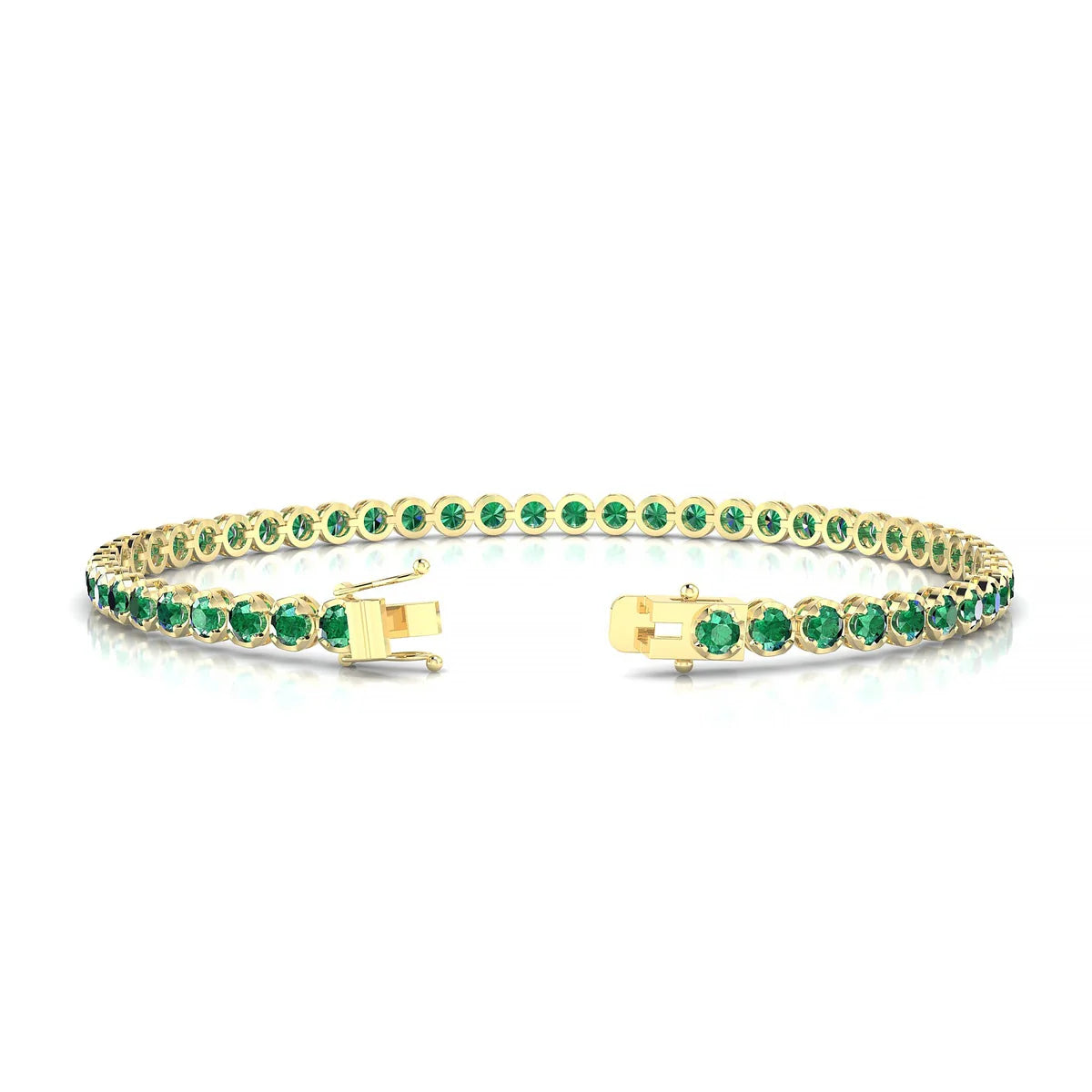 Tiger | 18k Yellow Gold 2.5 mm Round Natural Emerald Tennis Bracelet