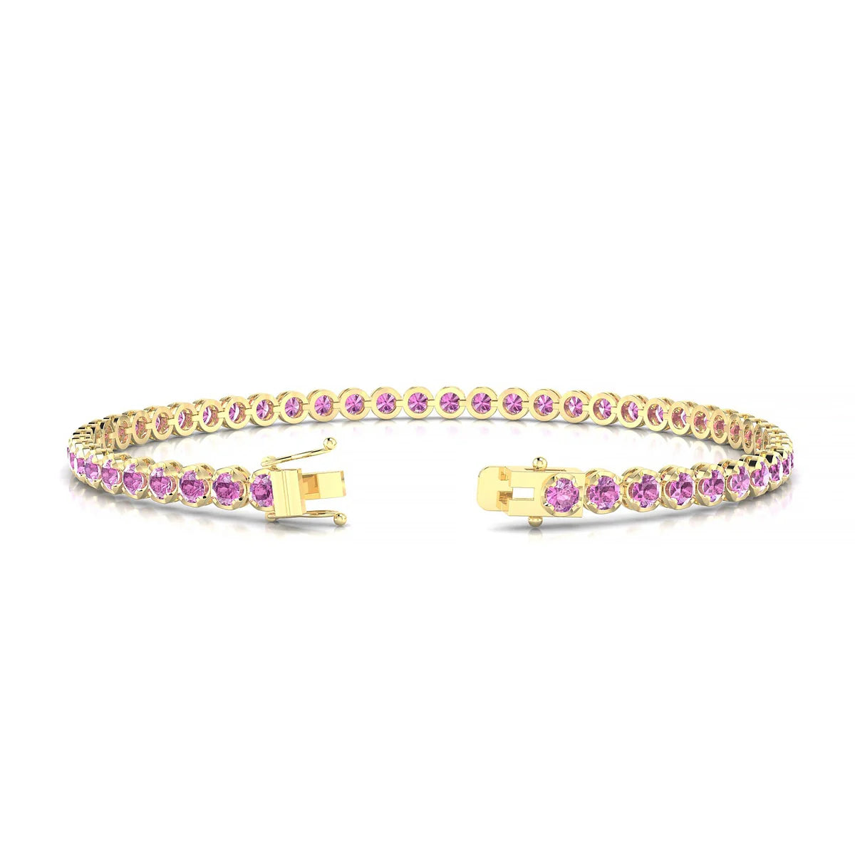 Tiger | 18k Yellow Gold 2.5 mm Round Natural Pink Sapphire Tennis Bracelet