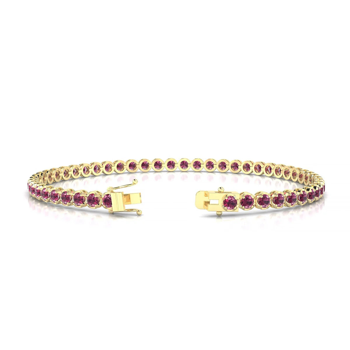Tiger | 18k Yellow Gold 2.5 mm Round Natural Rhodolite Tennis Bracelet