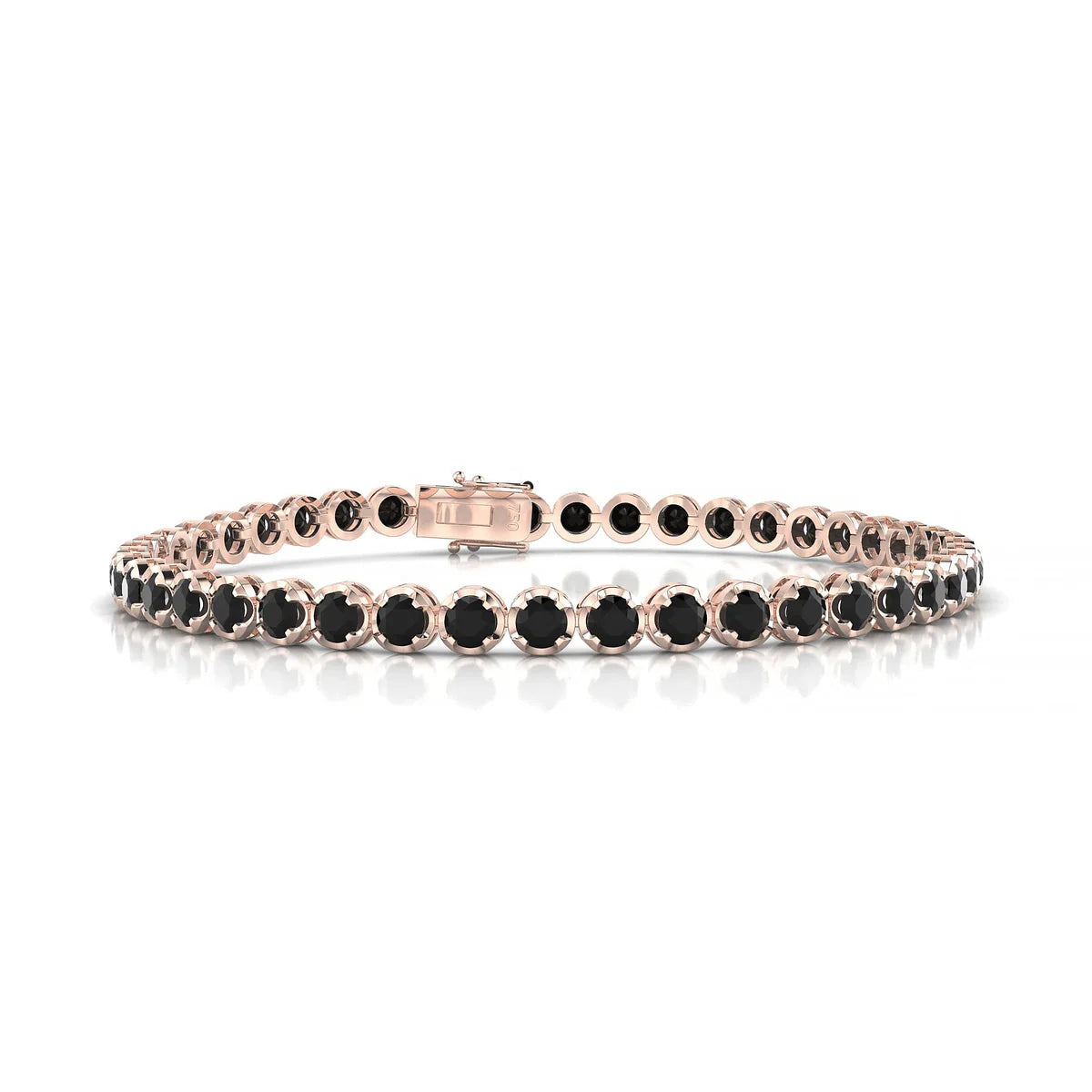 Tiger | 18k Rose Gold 3 mm Round Natural Black Diamond Tennis Bracelet