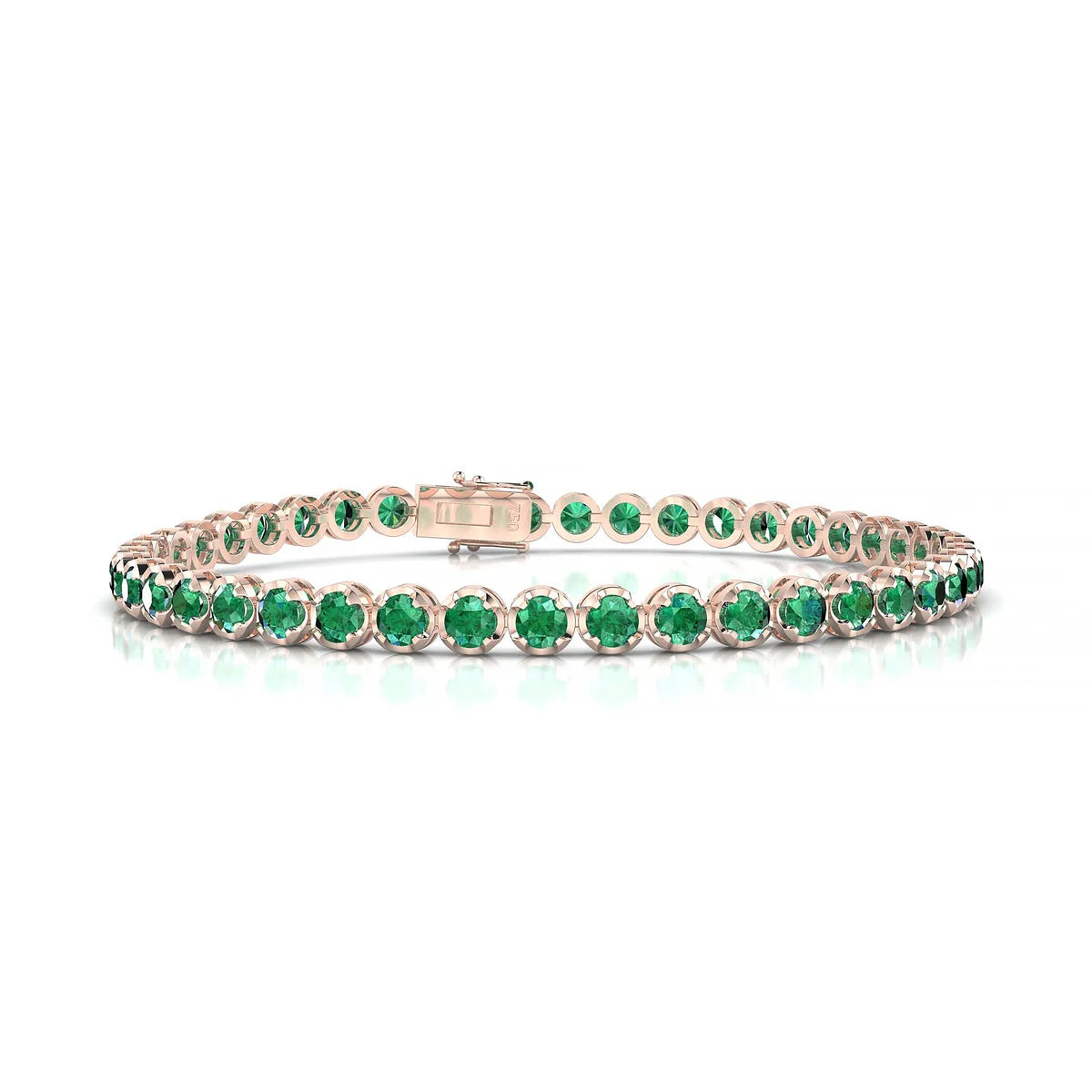 Tiger | 18k Rose Gold 3 mm Round Natural Emerald Tennis Bracelet