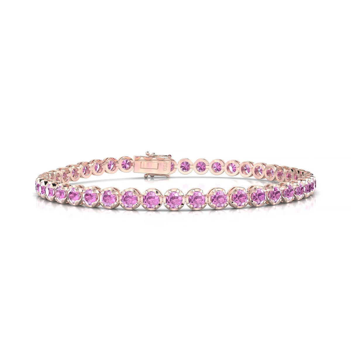 Tiger | 18k Rose Gold 3 mm Round Natural Pink Sapphire Tennis Bracelet