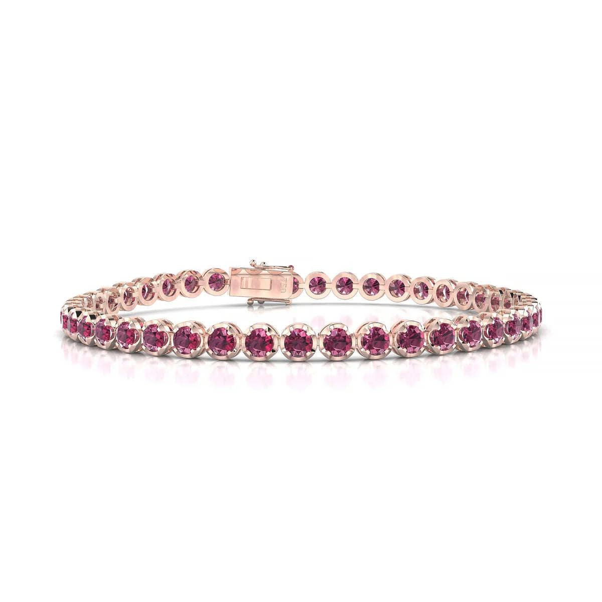 Tiger | 18k Rose Gold 3 mm Round Natural Rhodolite Tennis Bracelet