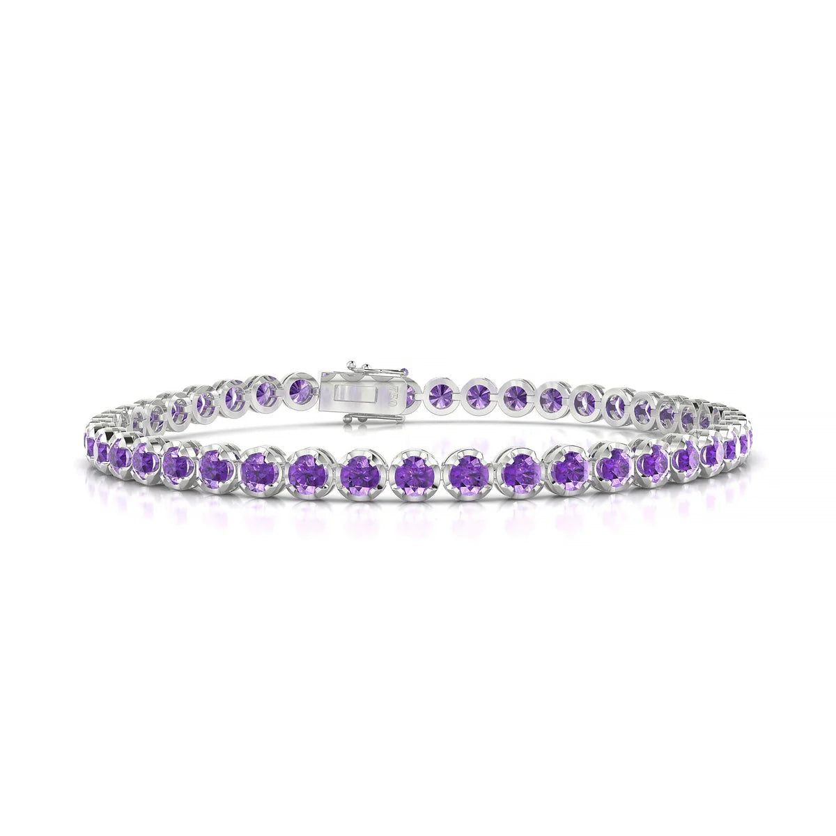 Tiger | 18k White Gold 3 mm Round Natural Amethyst Tennis Bracelet
