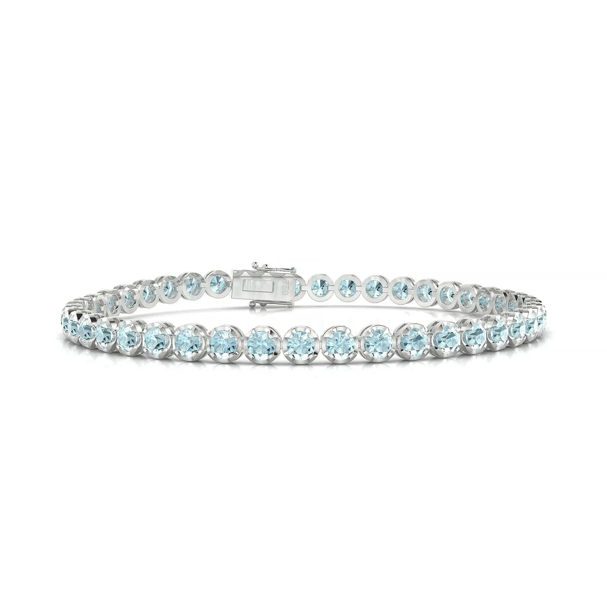 Tiger | 18k White Gold 3 mm Round Natural Aquamarine Tennis Bracelet