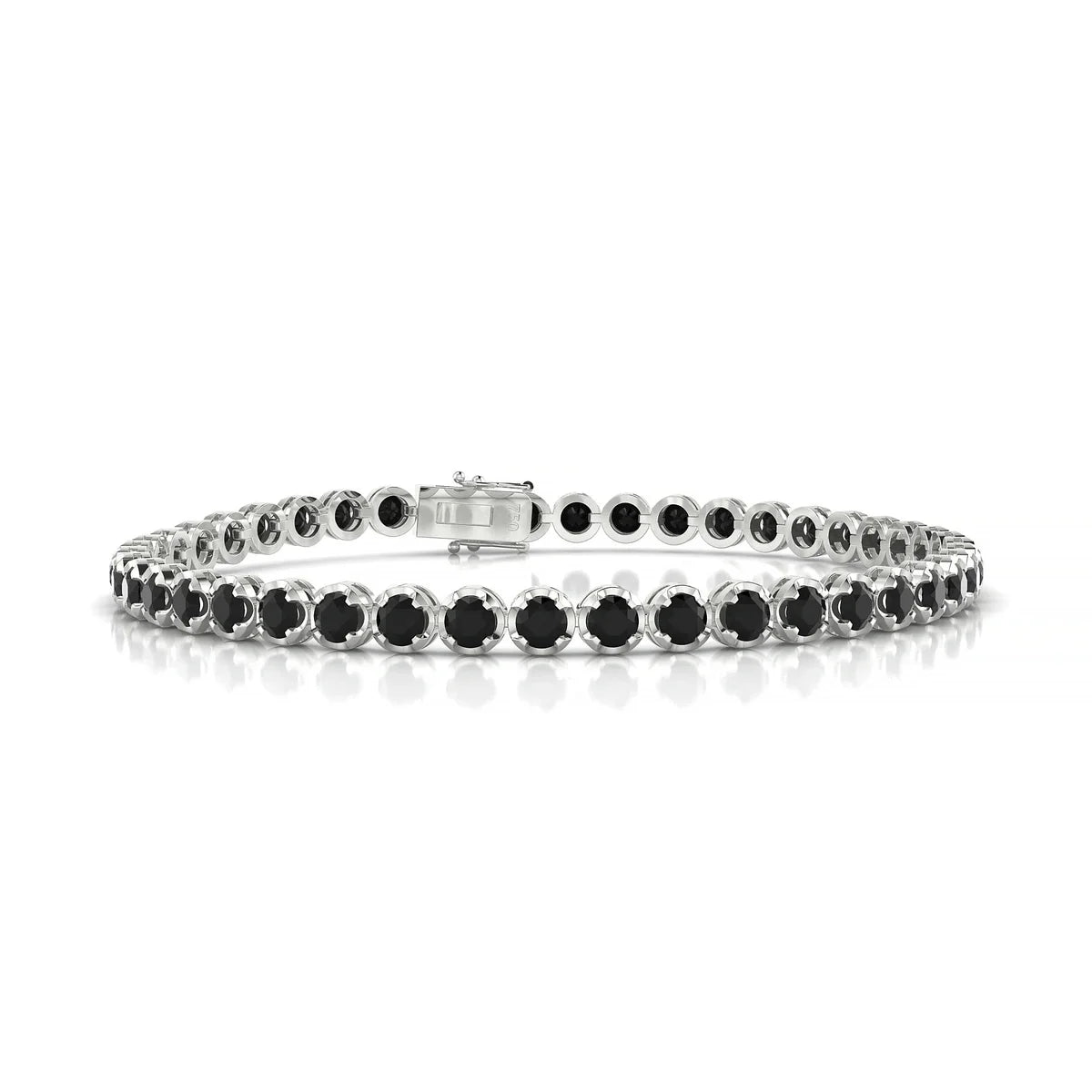 Tiger | 18k White Gold 3 mm Round Natural Black Diamond Tennis Bracelet