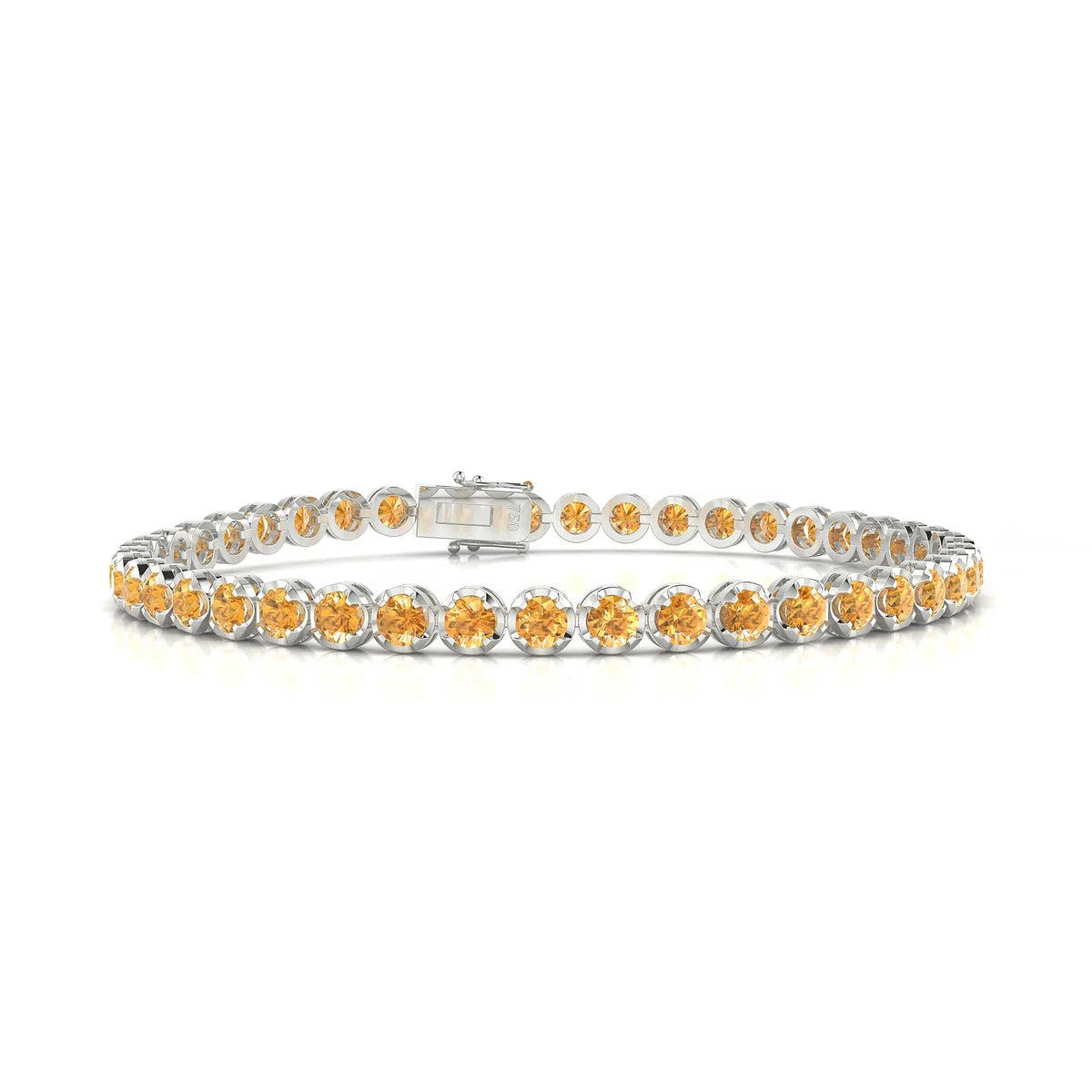 Tiger | 18k White Gold 3 mm Round Natural Citrine Tennis Bracelet