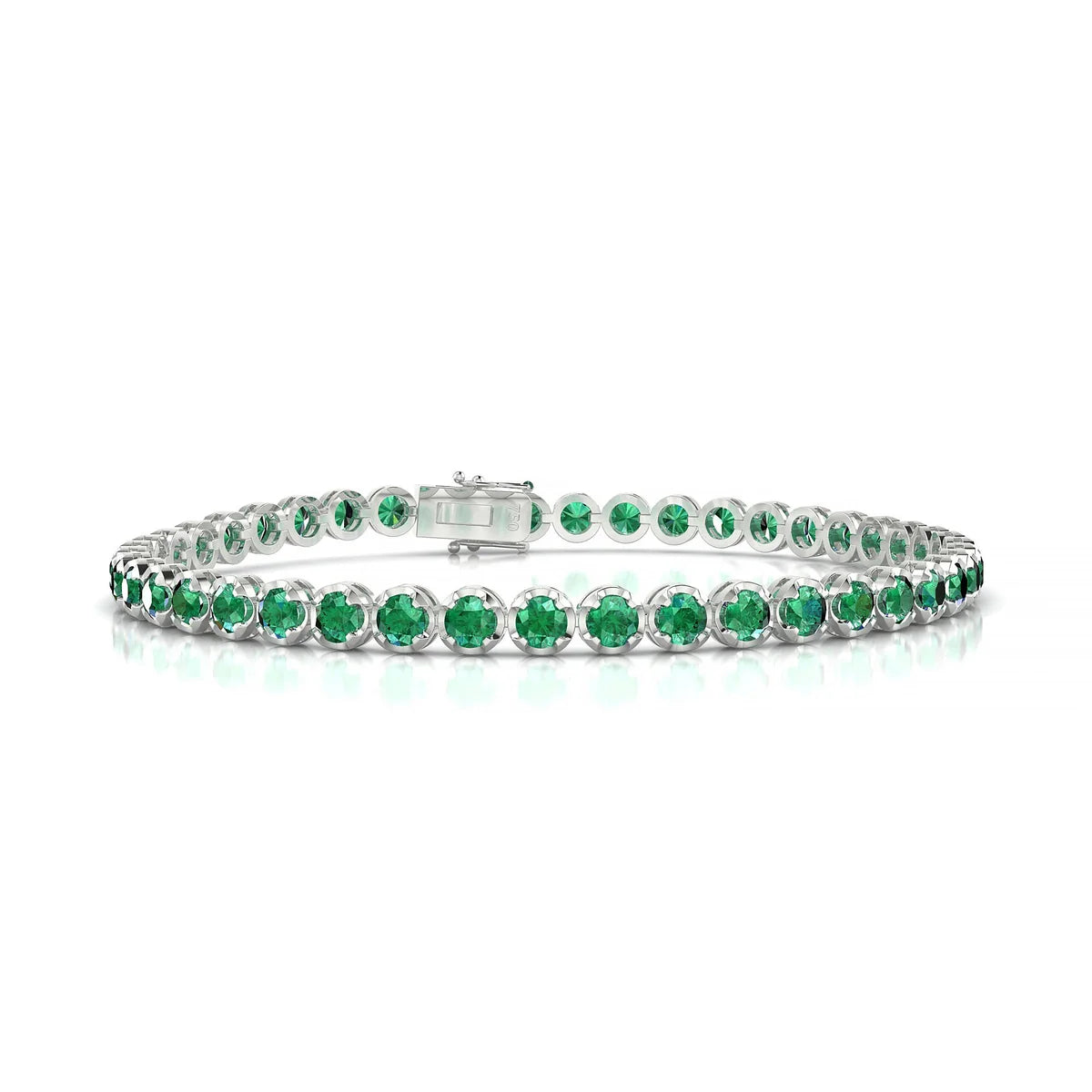 Tiger | 18k White Gold 3 mm Round Natural Emerald Tennis Bracelet