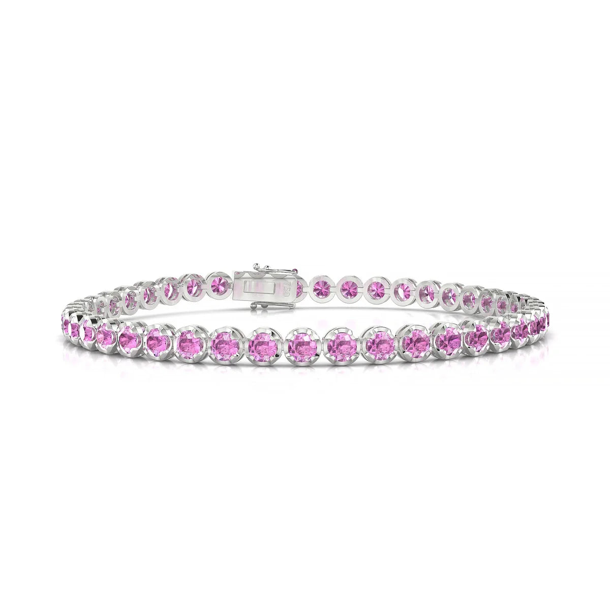 Tiger | 18k White Gold 3 mm Round Natural Pink Sapphire Tennis Bracelet